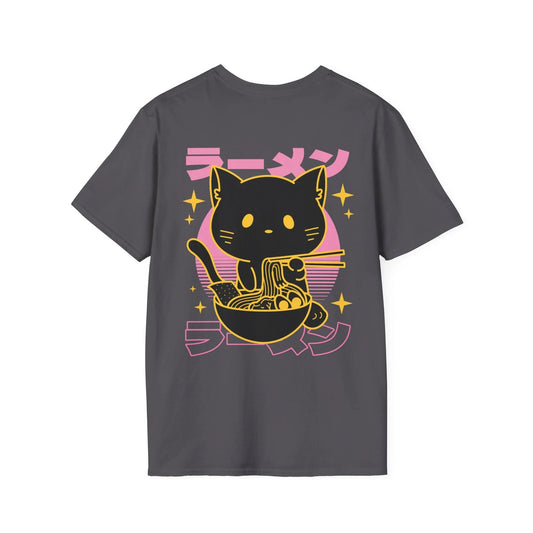 Ramen Retro Cat - Anime World - Unisex T-Shirt - Back Print - STREET STYLE