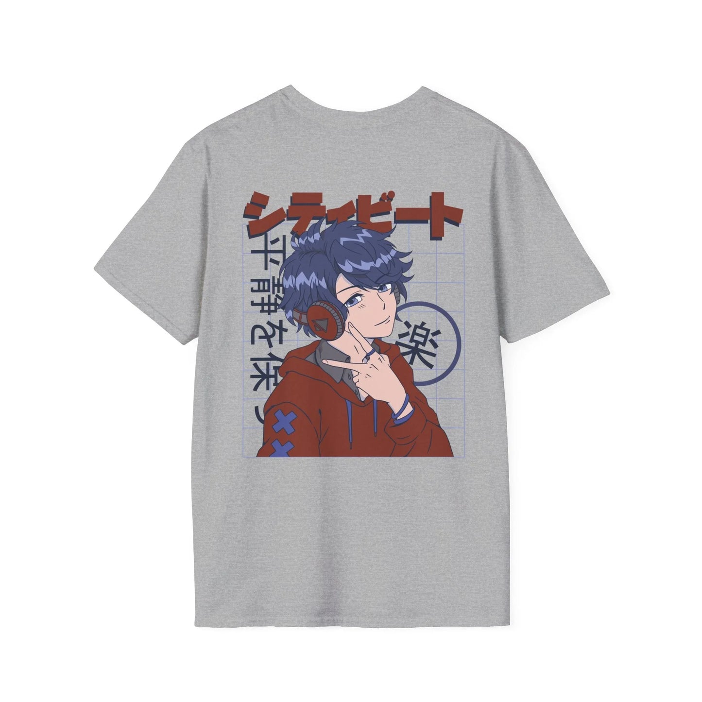 Anime Boy Headphones - Anime World - Unisex T-Shirt - Back Print - STREET STYLE
