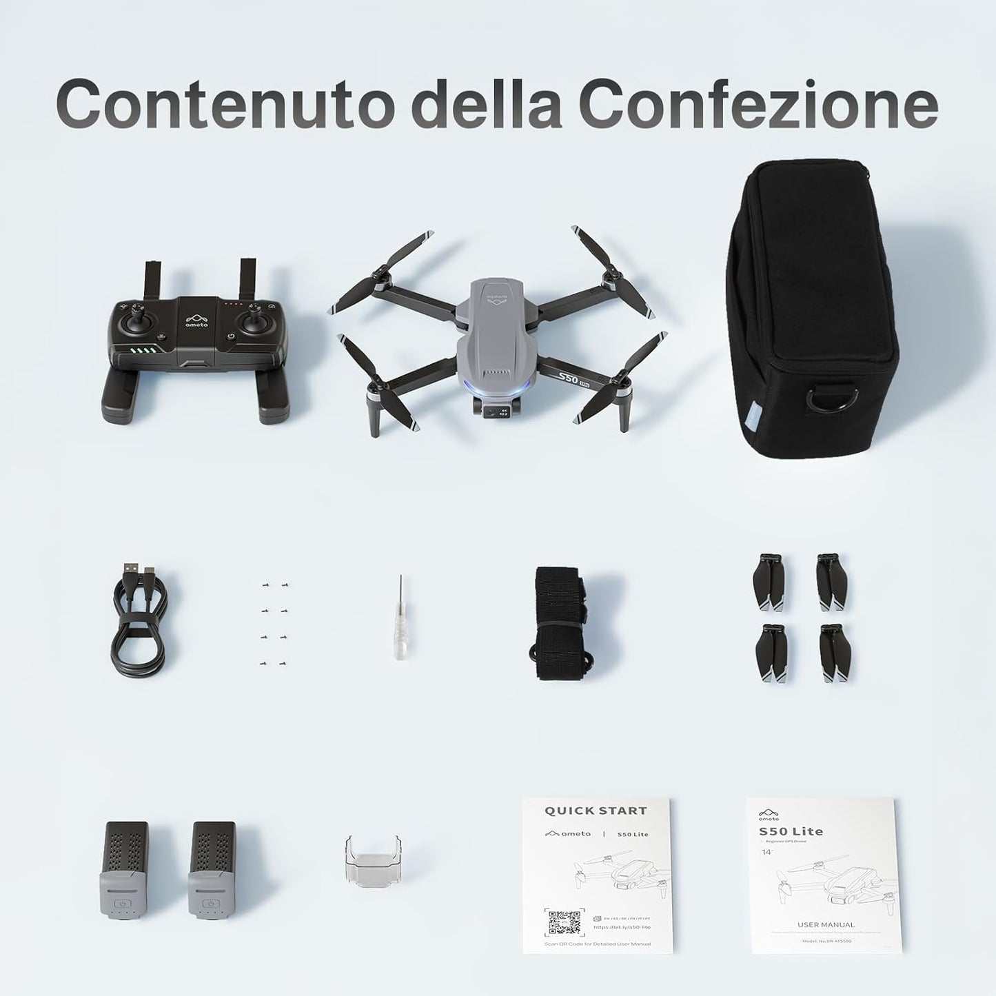 Ameta Drone con Telecamera 4K Professionale e GPS, S50 Lite Droni FPV con Ritorno Automatico, 50 Minuti di Volo, Follow Me, Modalitร Intelligenti, Controllo Gesti, Portata 500m, Meno di 249g