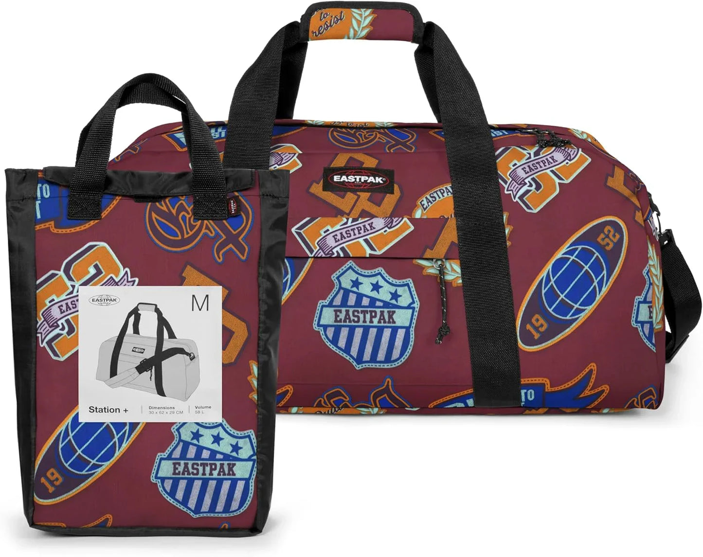 EASTPAK STATION + Duffel Bag, 30 x 62 x 29 cm, 58 L, Clash Burgundy, Red - STREET STYLE