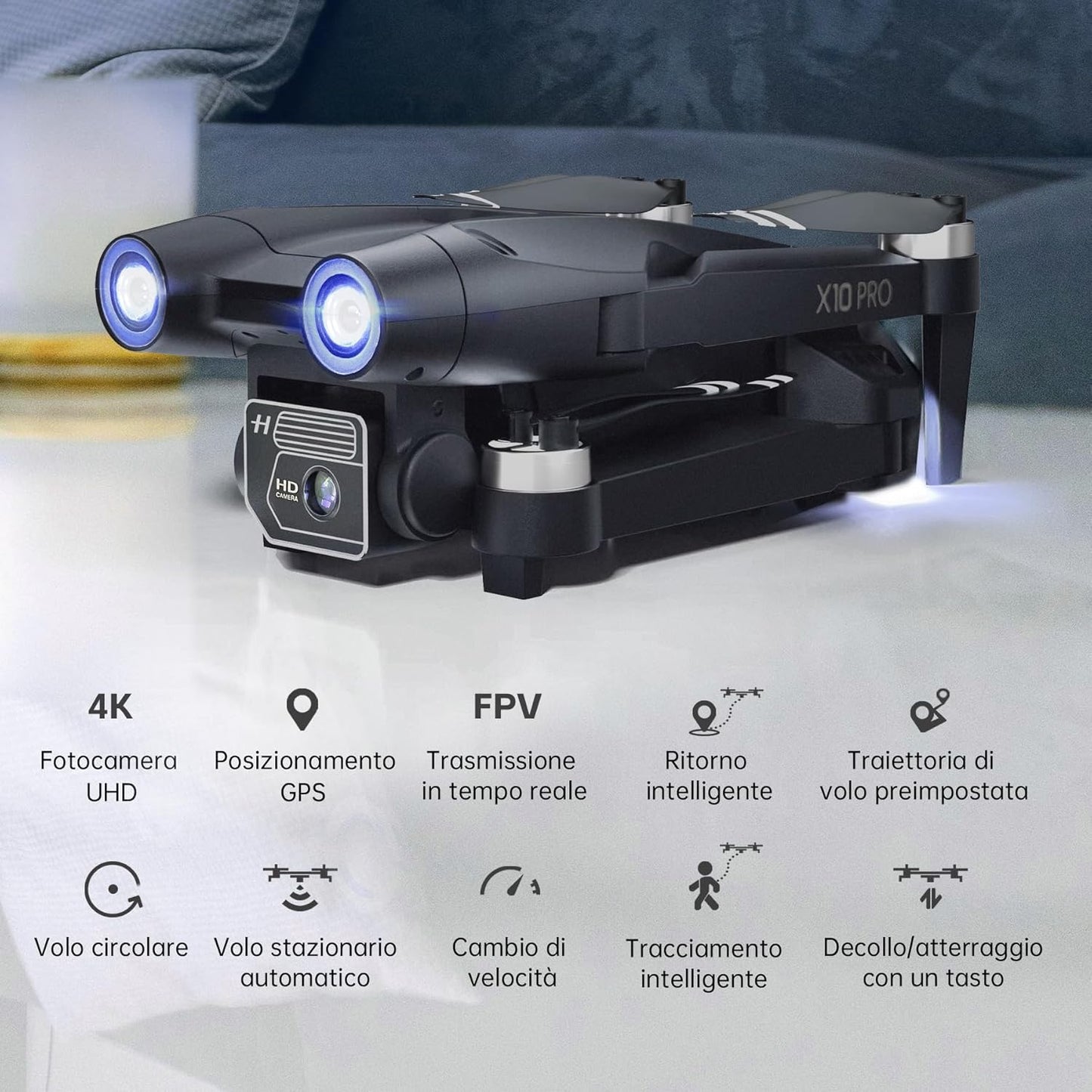 Drone GPS con telecamera 4K, tempo di volo lungo 90 min, raggio di controllo lungo 1000 m, ritorno automatico, follow automatico, motore brushless, quadricottero RC CHUBORY X10 PRO per principianti