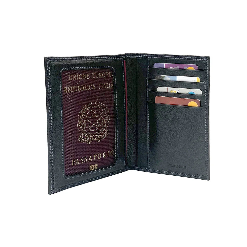 K10122AB | Porta Documenti + Passaporto in Vera Pelle pieno fiore, grana dollaro/liscia. Colore Nero. Dimensioni da chiuso: cm 10 x 14 x 1 - Confezione: Gift Box rigido fondo/coperchio - STREET STYLE