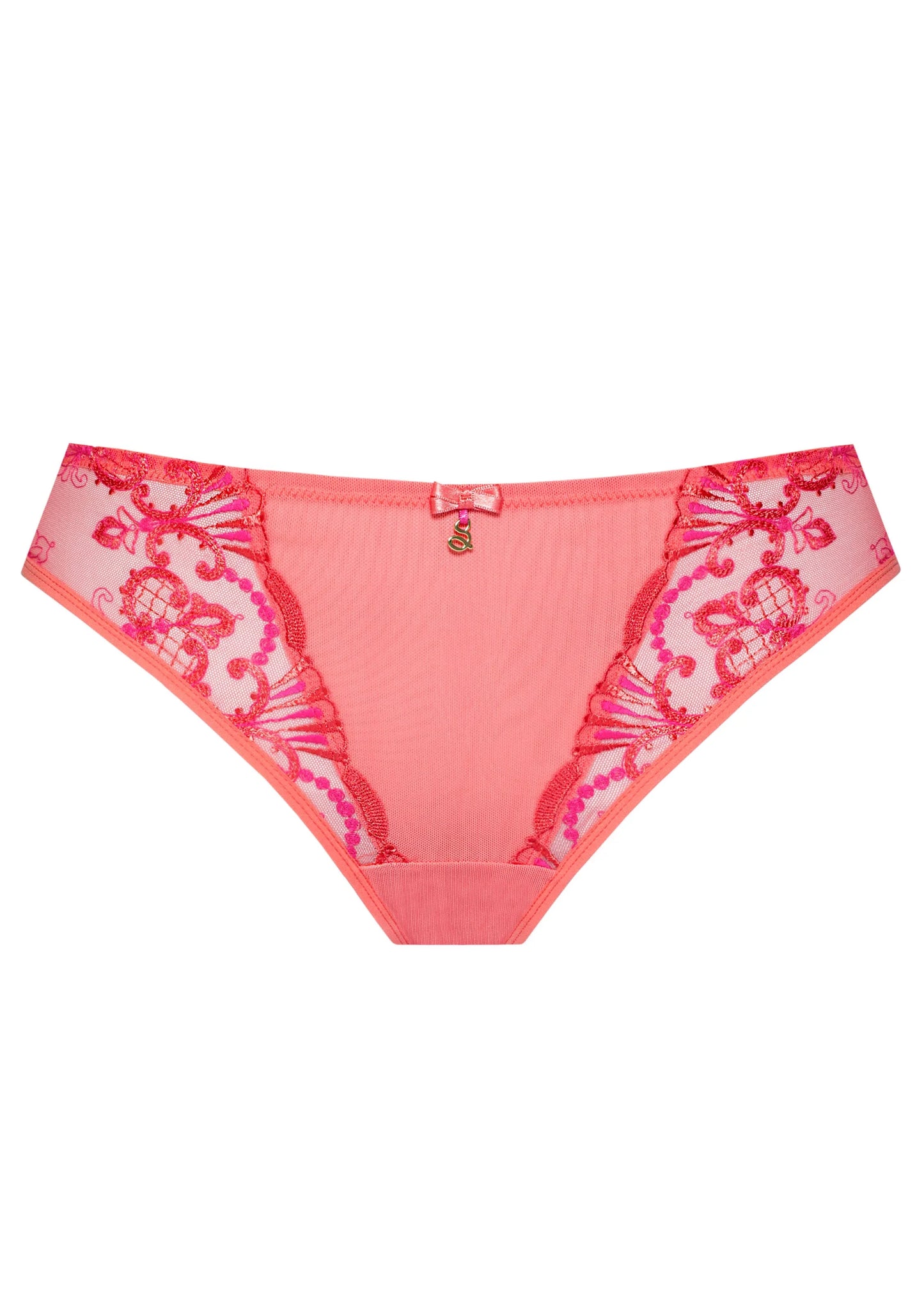 Sheer Mesh Tulle Embroidered Tanga Panty Perla Coral - STREET STYLE