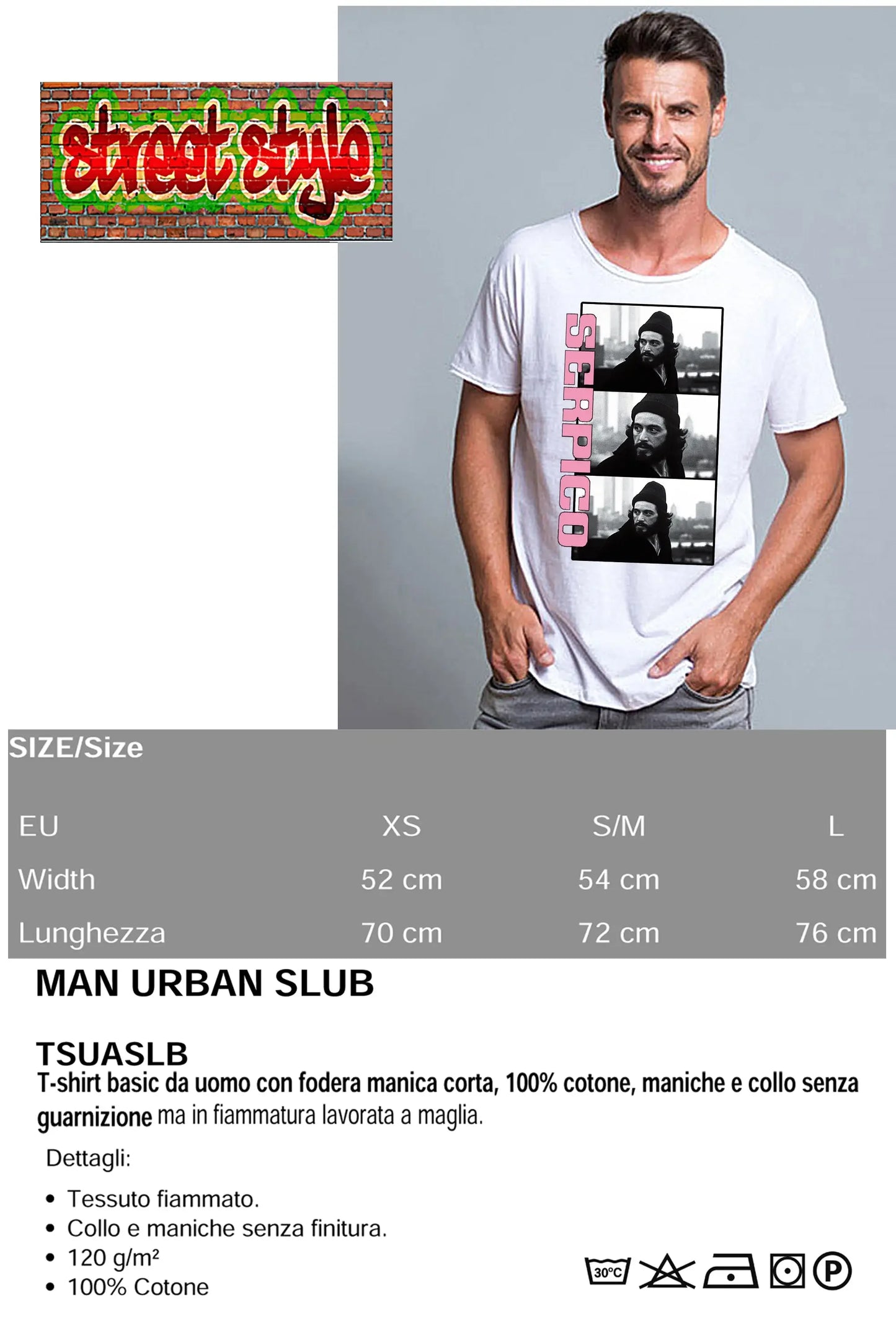 The Legend Serpico - T-Shirt Uomo Cotone Fiammato - STREET STYLE