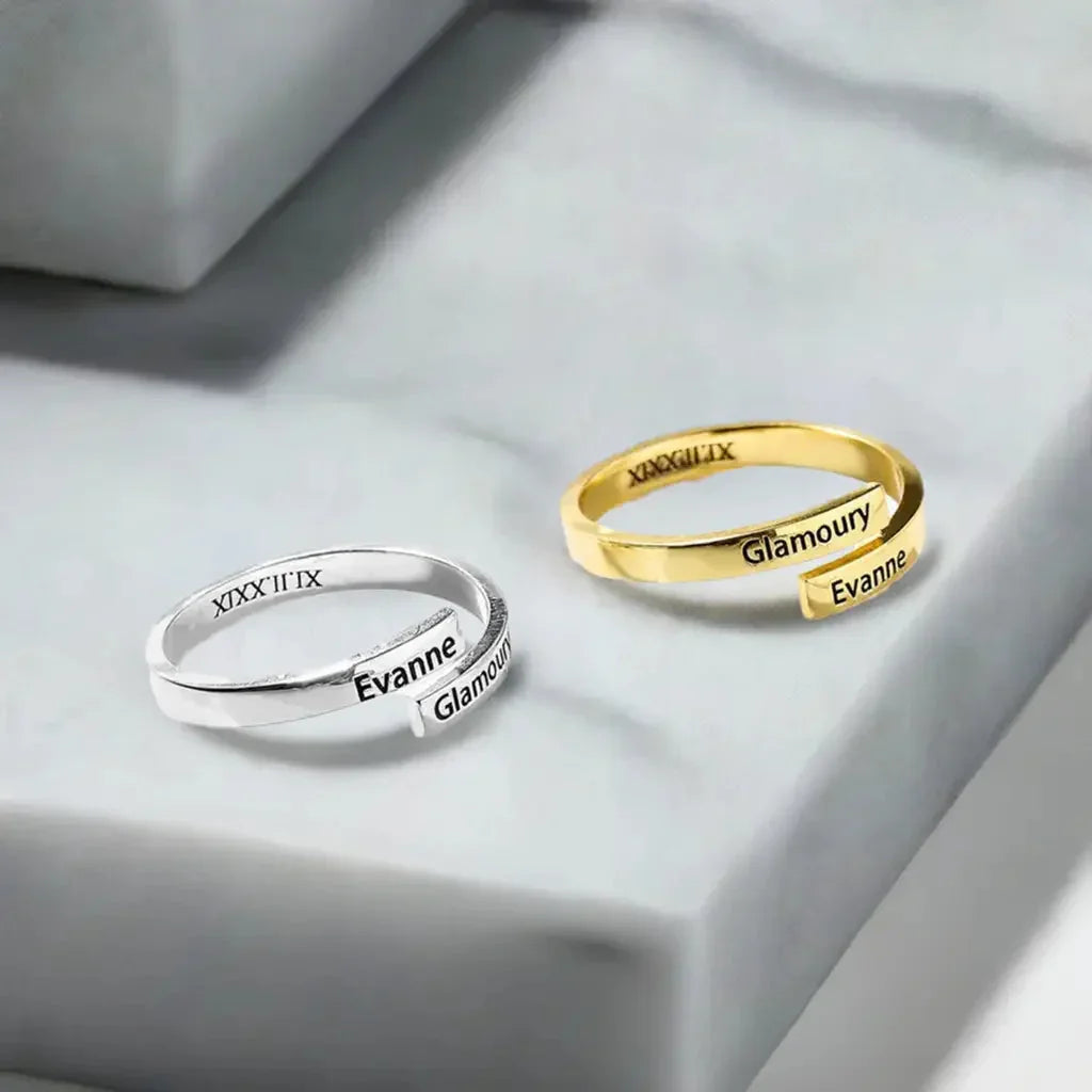 Full Silver 2-Name Ring - sterling silver ring - STREET STYLE