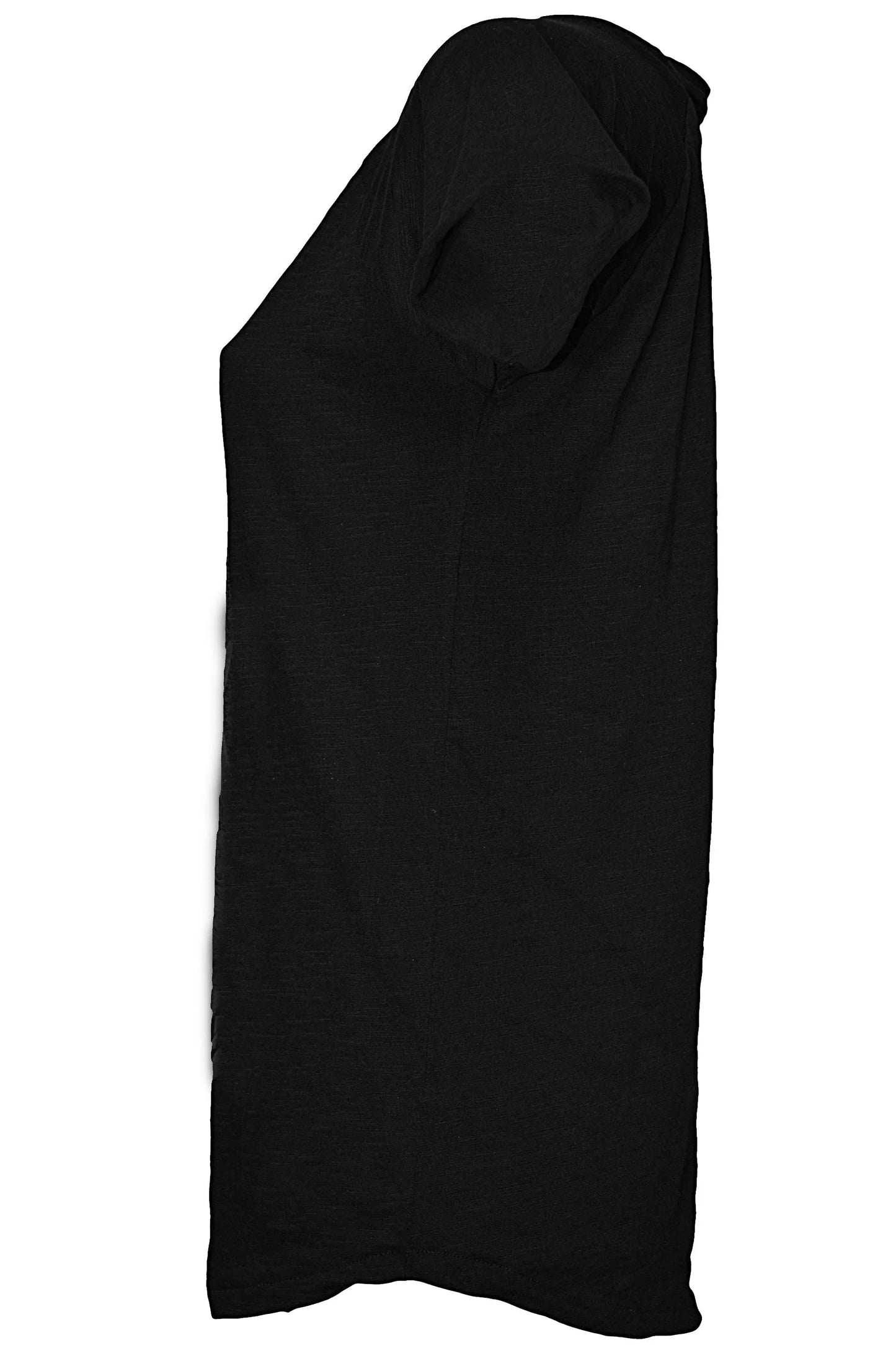 T-shirt donna nera in cotone fiammato, stile streetwear urban, manica corta.