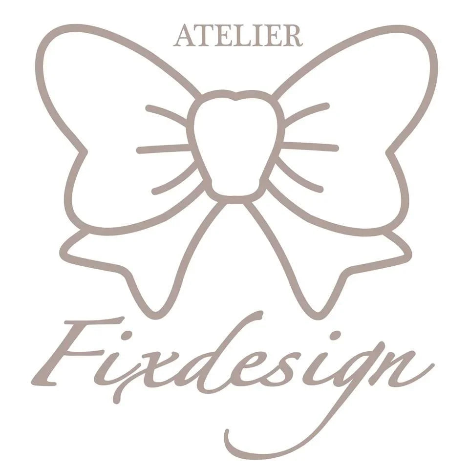 Logo Fixdesign Atelier con fiocco stilizzato, stile elegante, moda street style donna