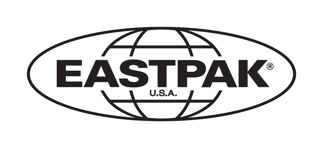 Logo Eastpak nero stile urban streetwear, design minimal con scritta su sfondo bianco.