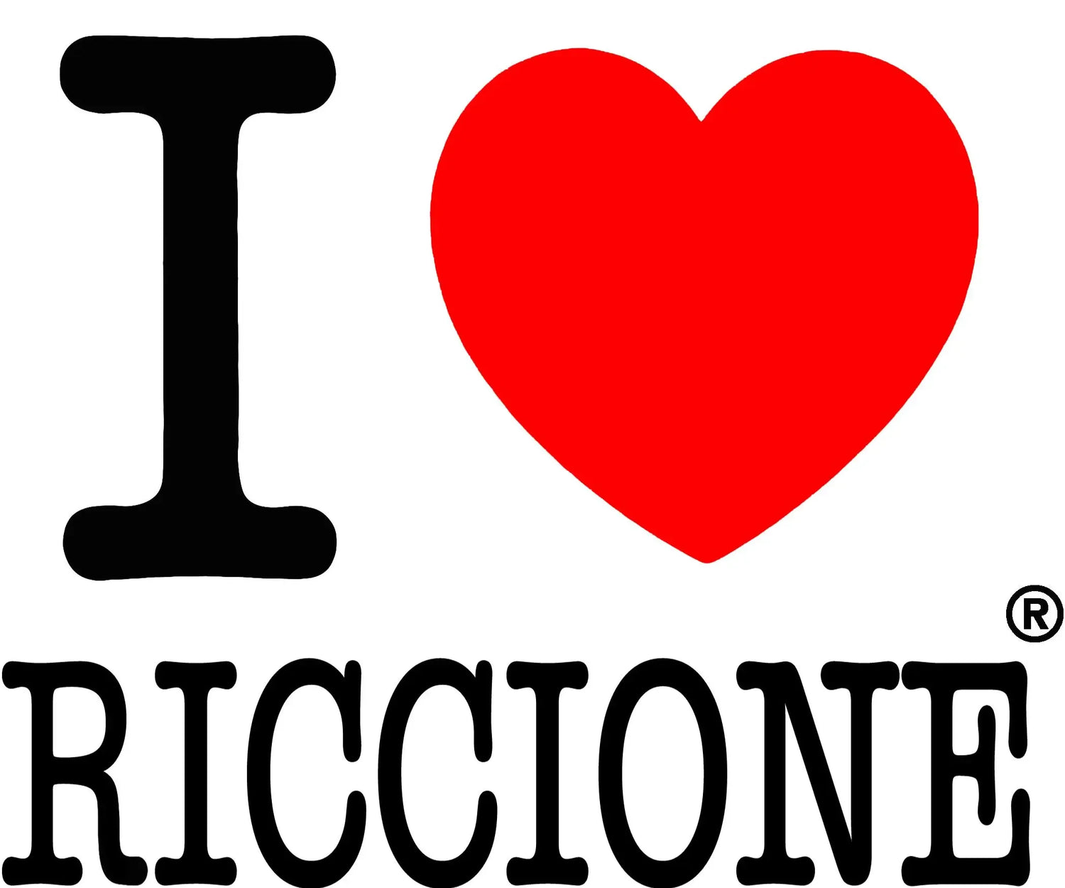 Grafica streetwear urban I Love Riccione con cuore rosso e scritta nera, stile minimalista