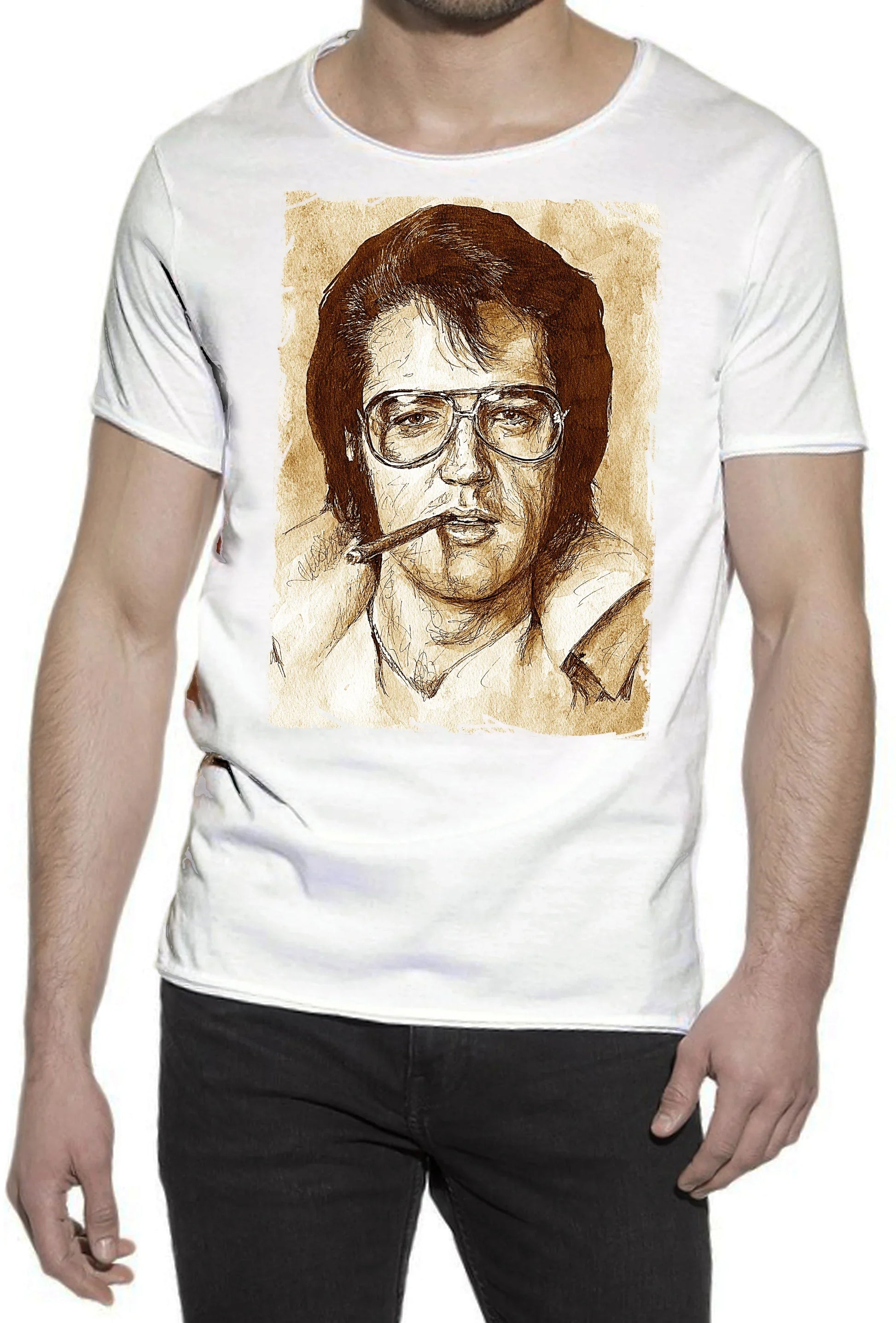 Elvis Scratc Cantante The Legend Stilizzato 18-100 T-shirt Urban Slub Men Uomo 100% Cotone Fiammato JK - STREET STYLE