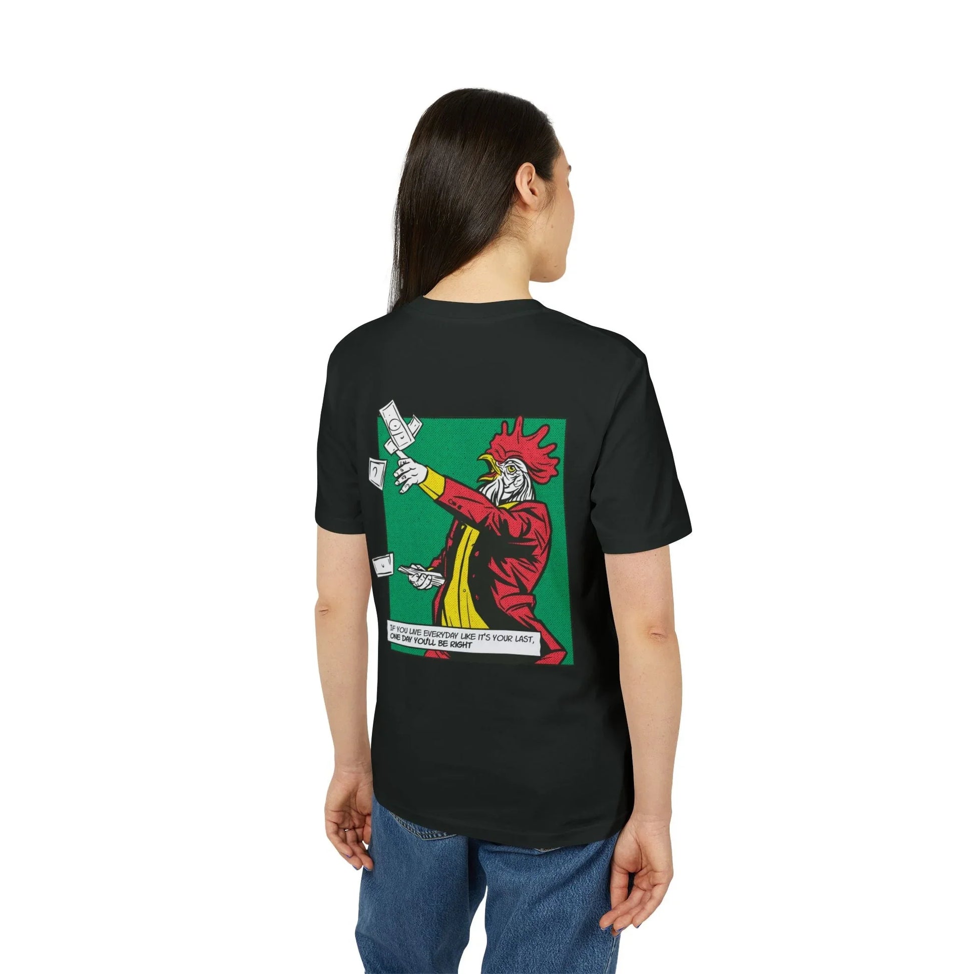 Rooster with Money - Comic Mafia - Premium Bio Unisex T-Shirt - Back Print - STREET STYLE