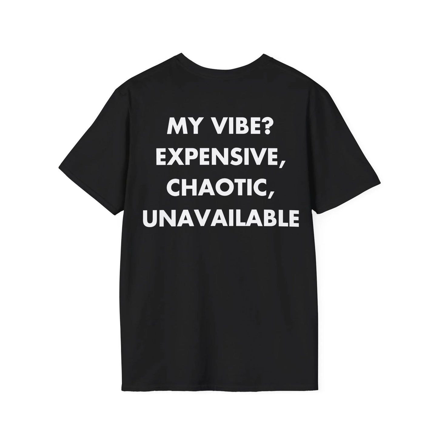 MY VIBE? EXPENSIVE, CHAOTIC, UNAVAILABLE - Everything I Love - Unisex T-Shirt - Back Print - STREET STYLE