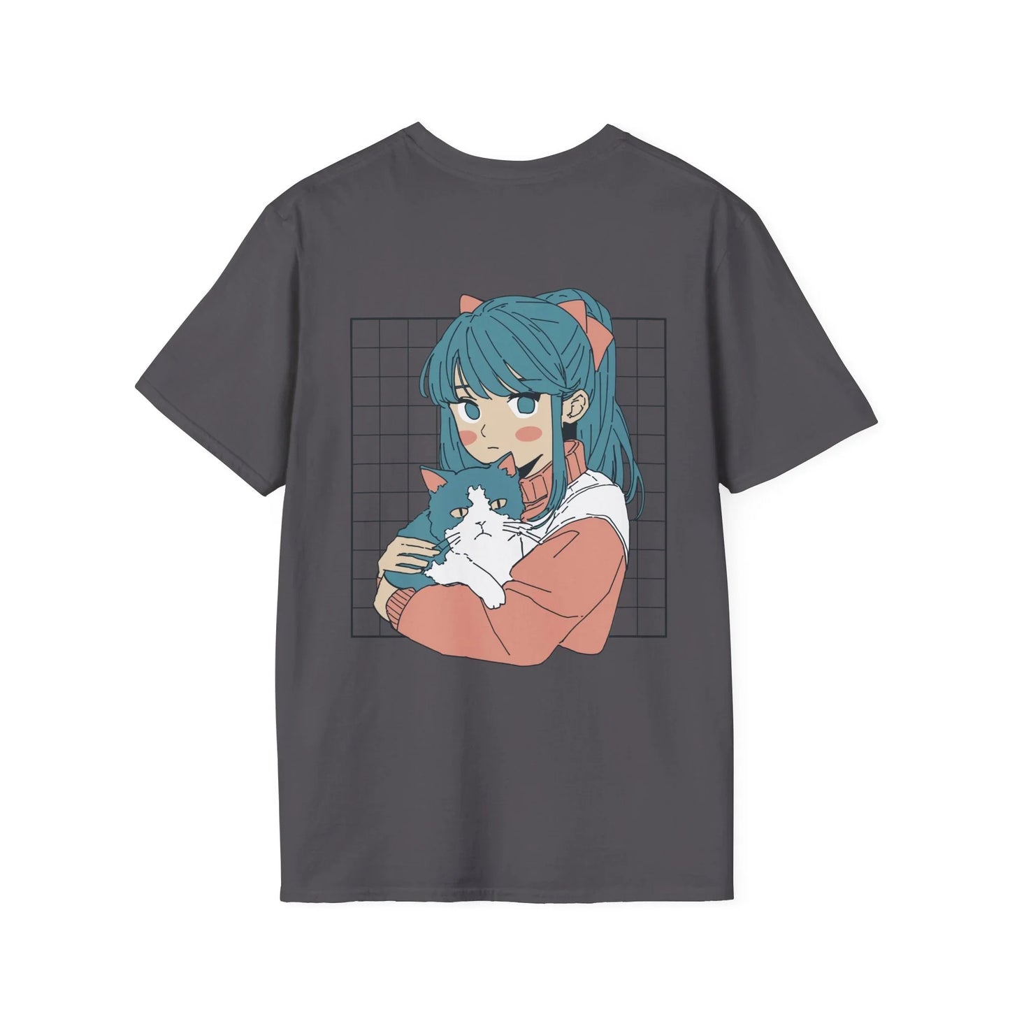 Anime Girl Cat - Anime World - Unisex T-Shirt - Back Print - STREET STYLE