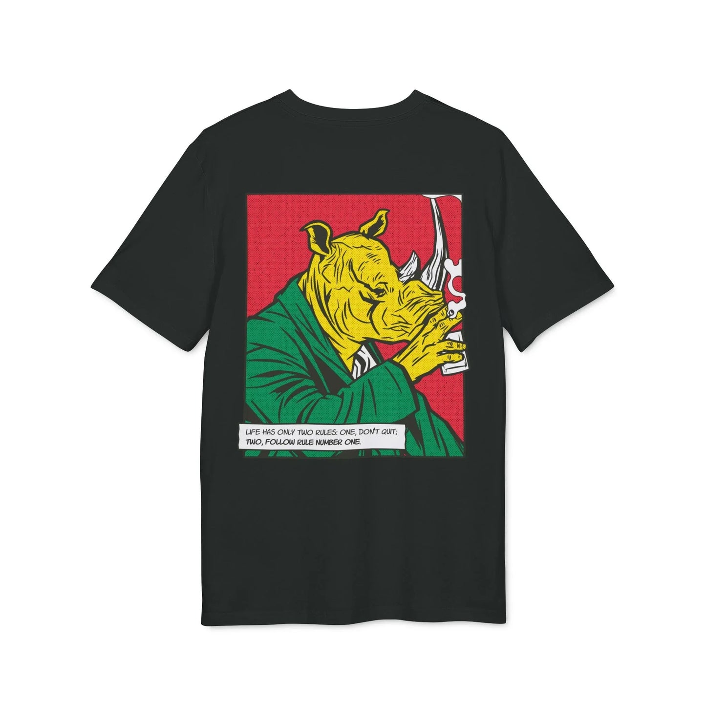 Rhinoceros drinking Whiskey - Comic Mafia - Premium Bio Unisex T-Shirt - Back Print - STREET STYLE