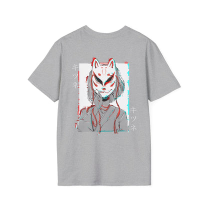 Kitsune Mask Gltich - Anime World - Unisex T-Shirt - Back Print - STREET STYLE
