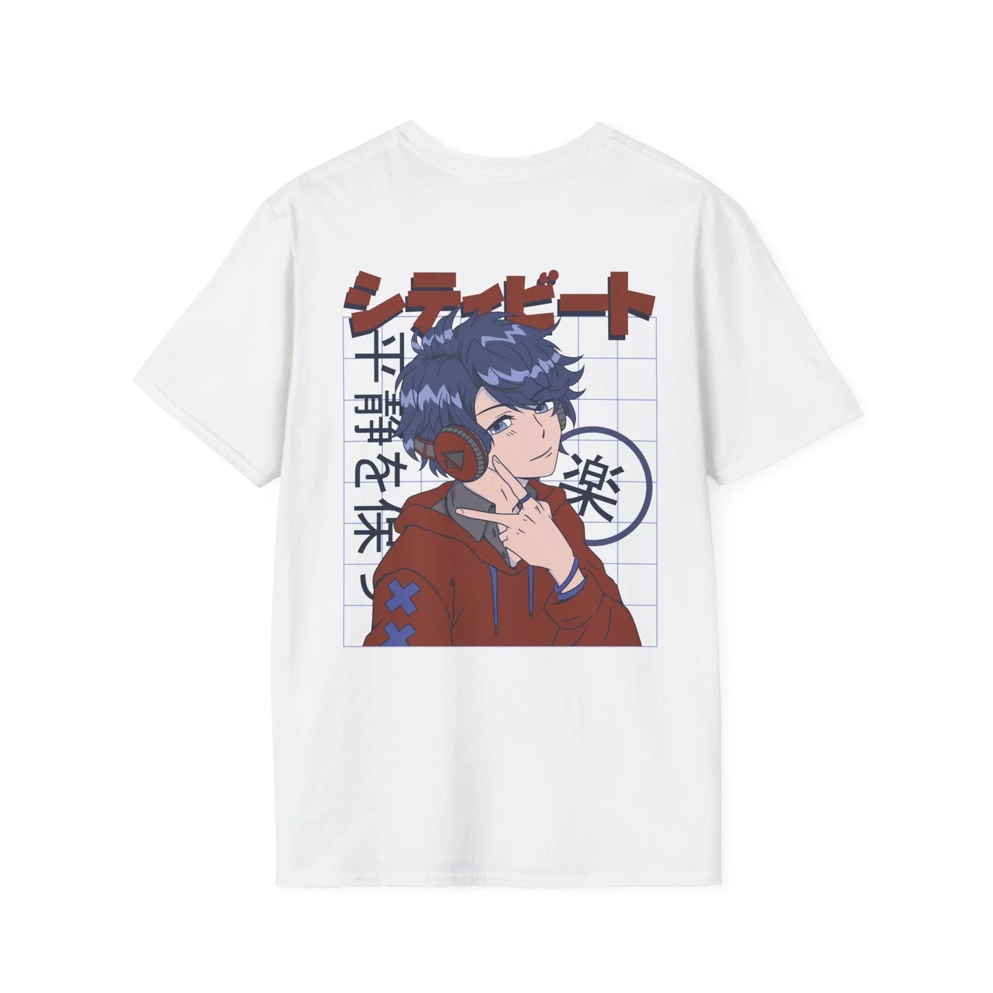 Anime Boy Headphones - Anime World - Unisex T-Shirt - Back Print - STREET STYLE