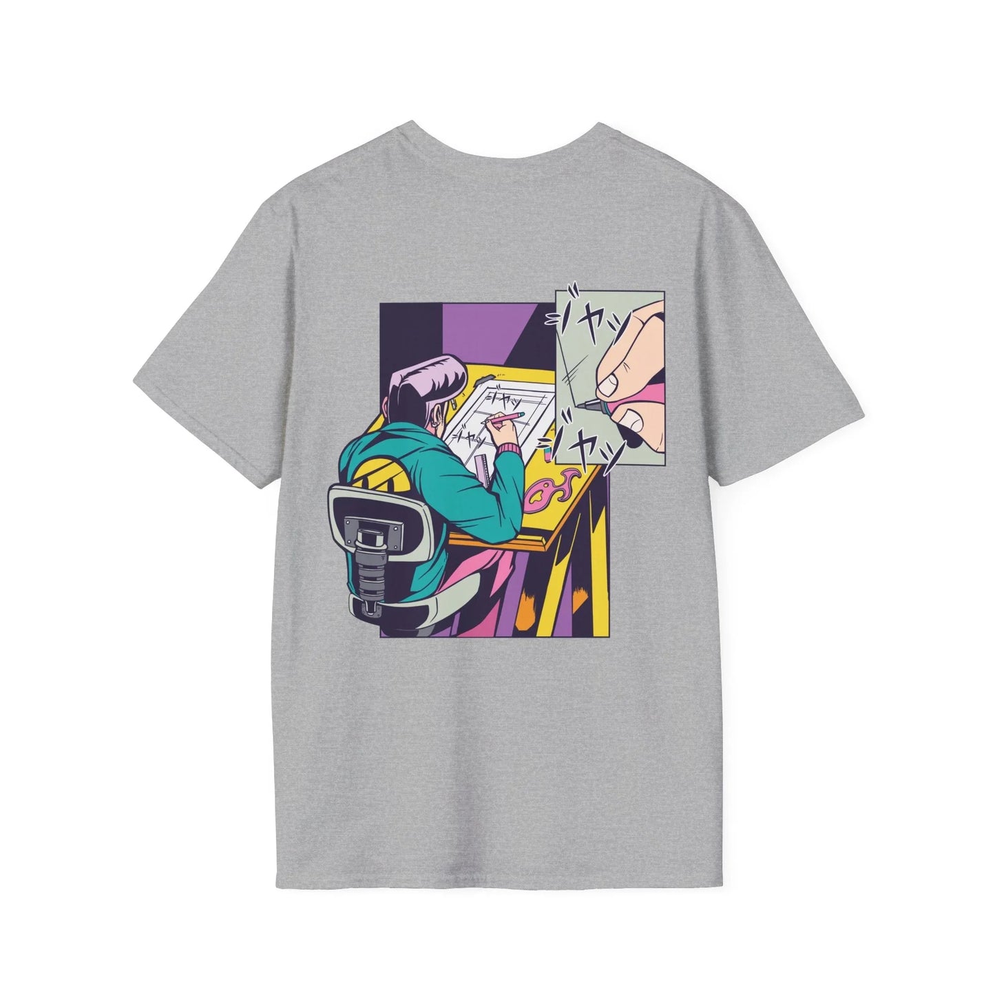Mangaka Draw - Anime World - Unisex T-Shirt - Back Print - STREET STYLE