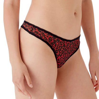 Gossard Glossies Red Leopard Print Sheer Thong Panty - STREET STYLE