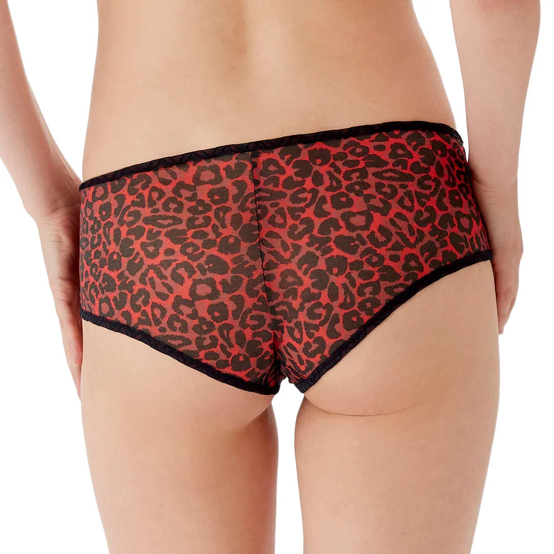 Gossard Glossies Red Leopard Print Sheer Boy Short Panty - STREET STYLE