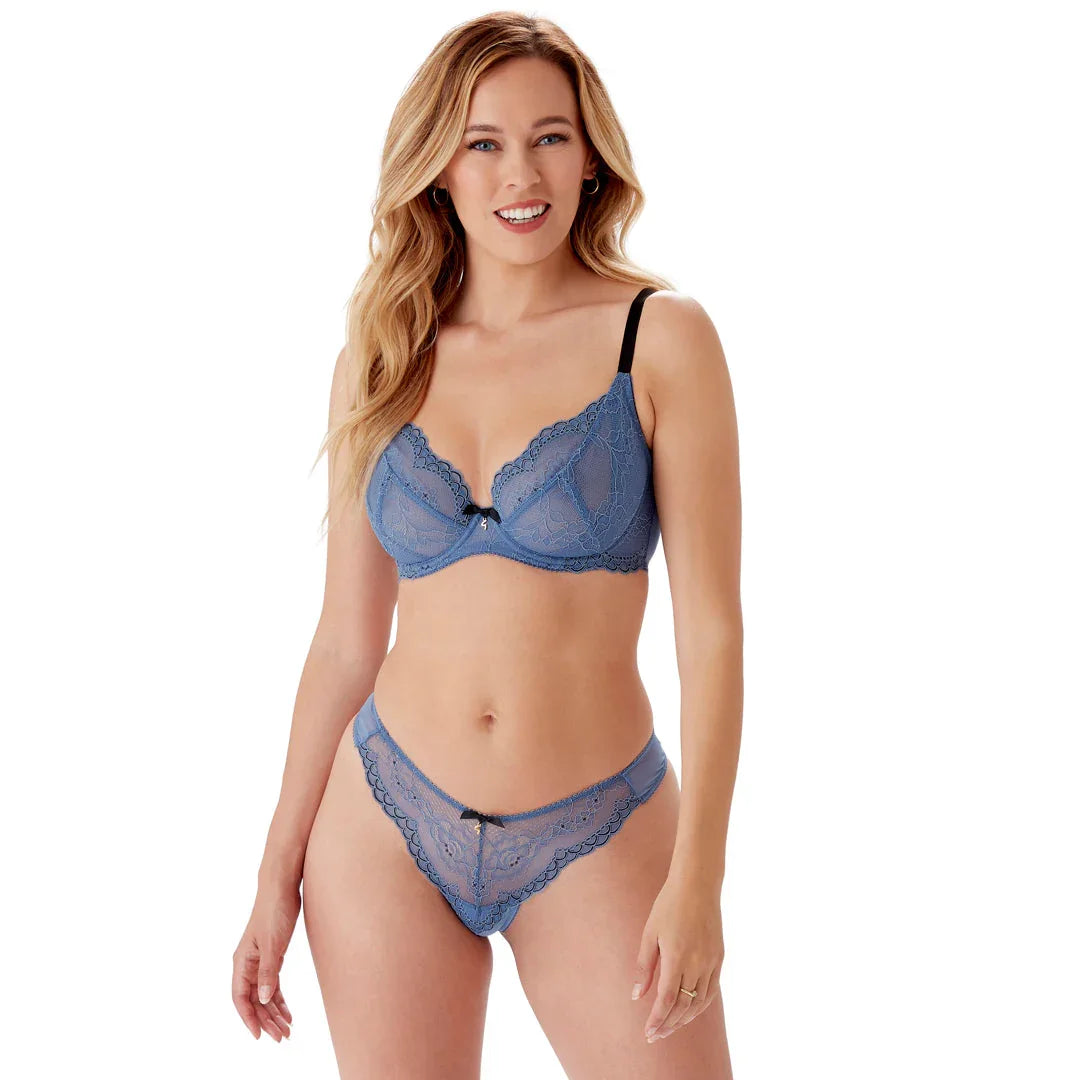 Gossard Superboost Lace Sheer Thong Panty Moonlight Blue - STREET STYLE