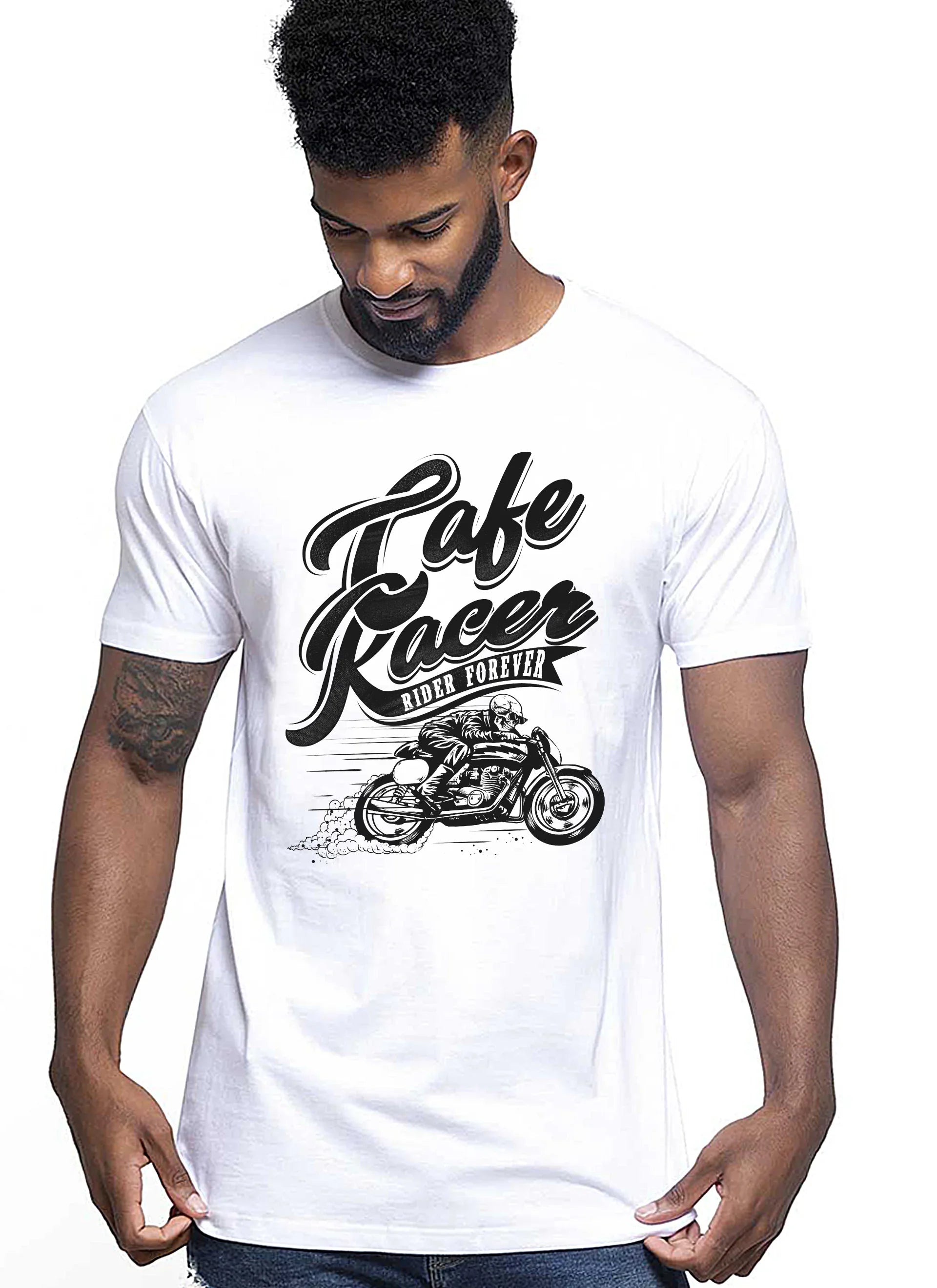 Cafe Racer Rider Forever Auto Moto e Bici 161-2019-17-2 T-shirt Urban Men Uomo 100% Cotone Pettinato JK - STREET STYLE