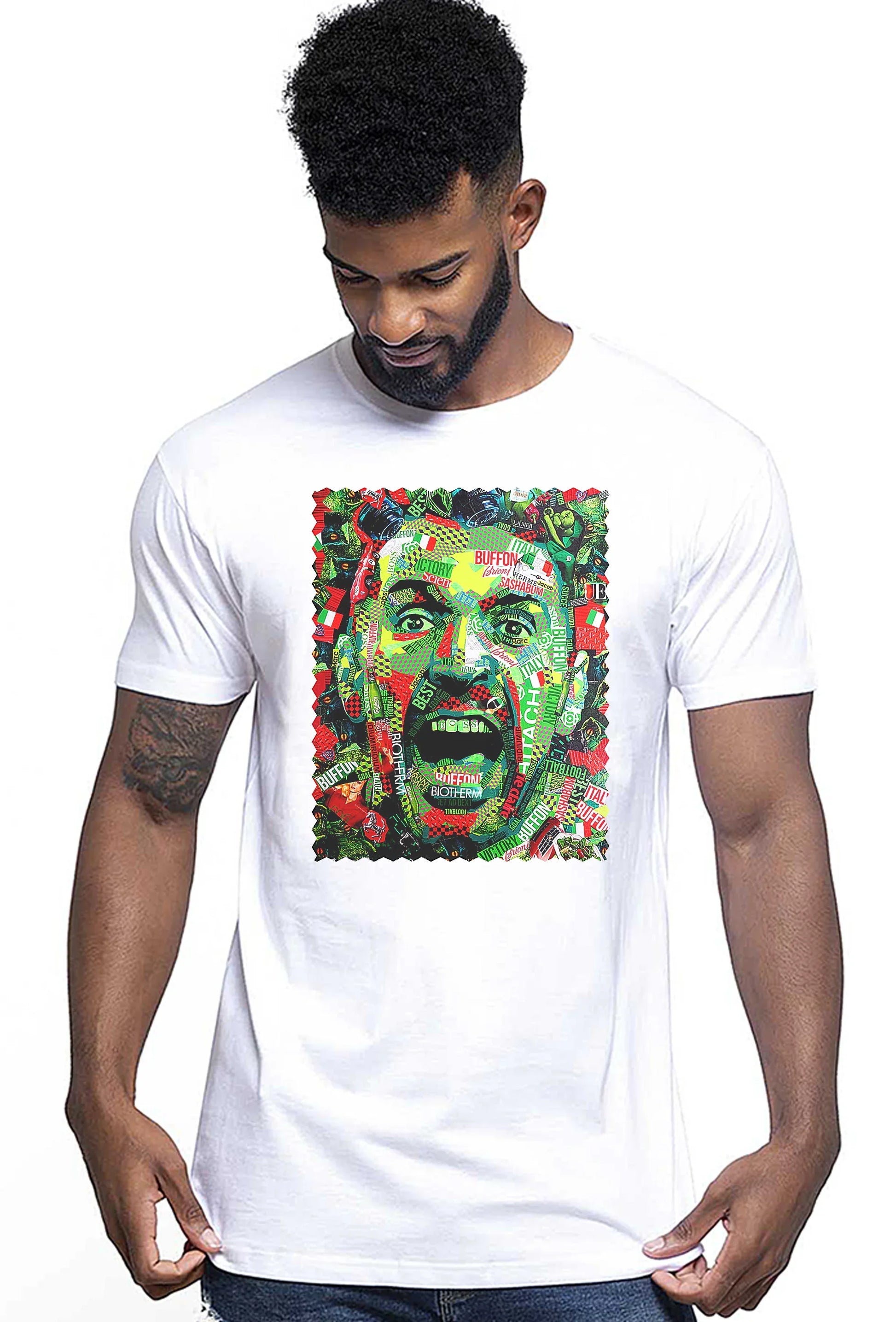 Portrait Buffon Color Artistico Stilizzato 18-30-17 T-shirt Urban Men Uomo 100% Cotone Pettinato JK - STREET STYLE