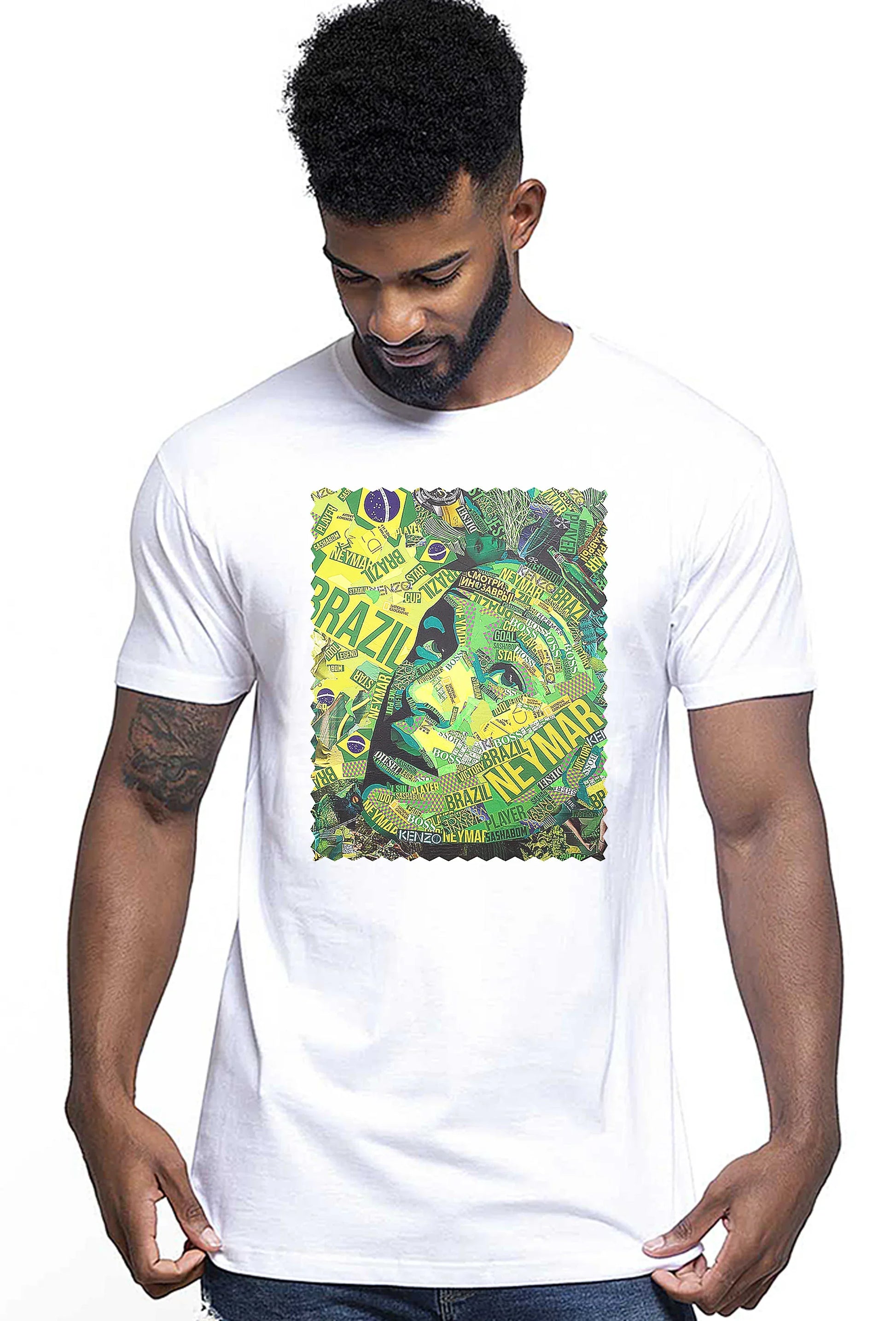 Portrait Neymar Color Artistico Stilizzato 18-30-22 T-shirt Urban Men Uomo 100% Cotone Pettinato JK - STREET STYLE