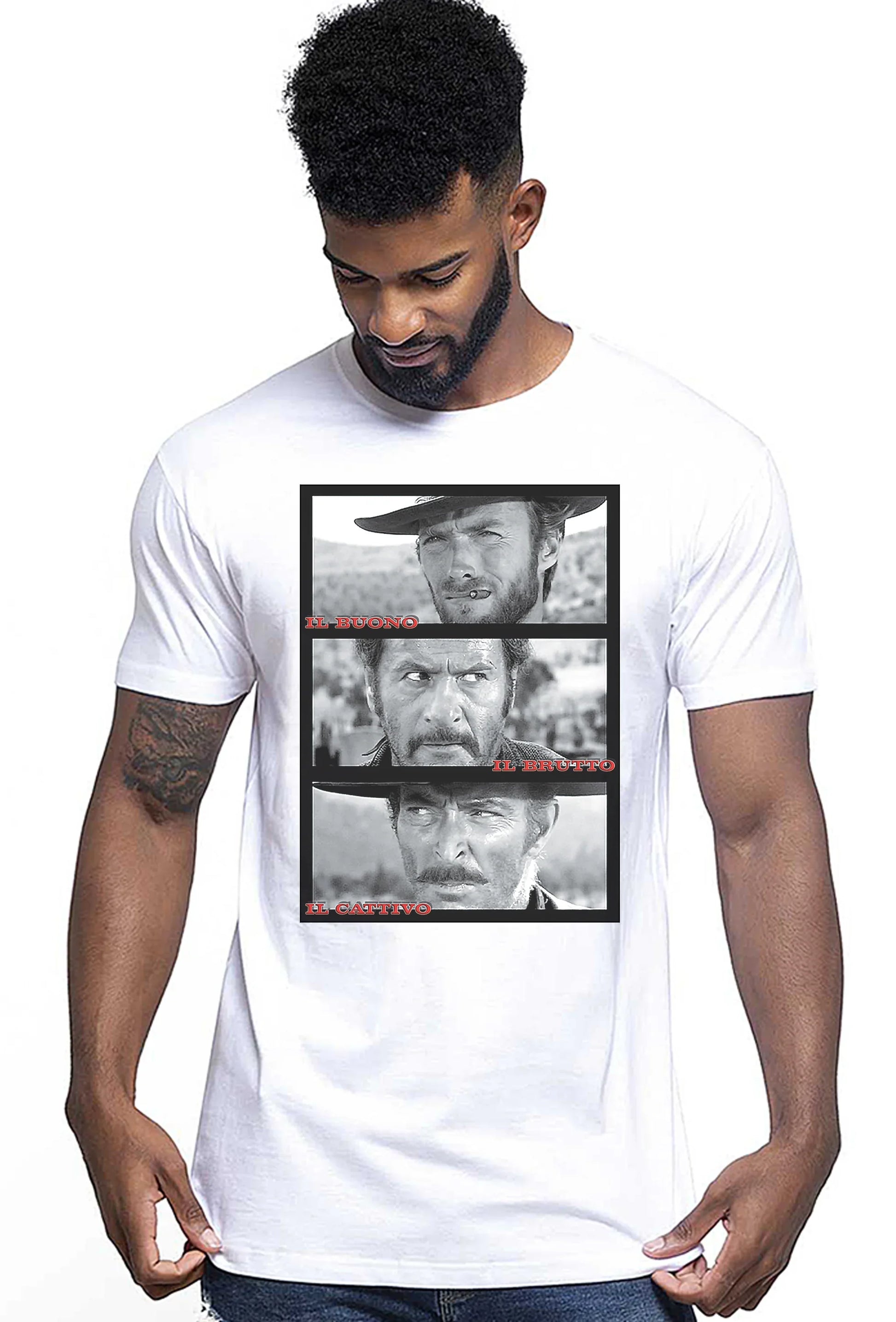The Legend Il Bello il Brutto e il Cattivo 3 Quad Soggetto Cinema Attori 18-80-1 T-shirt Urban Men Uomo 100% Cotone Pettinato JK - STREET STYLE