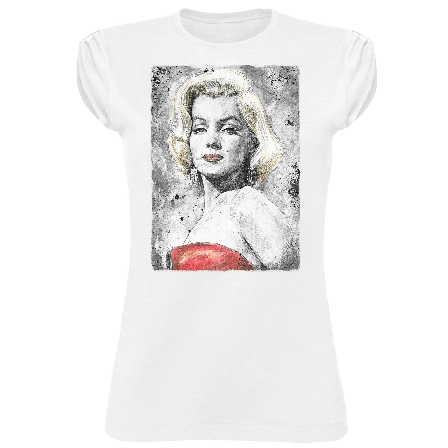 T-shirt streetwear bianca con stampa iconica donna, stile urban e dettagli rossi