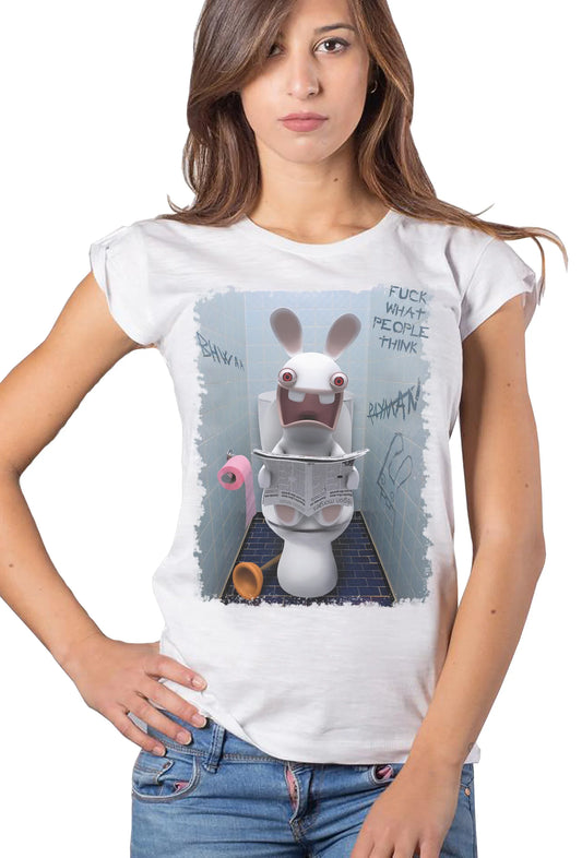 Rayman Raving Rabbids Scerzoso Cartoon 2044 Moda Urban Slub Lady Donna 100% Cotone Fiammato BS - STREET STYLE