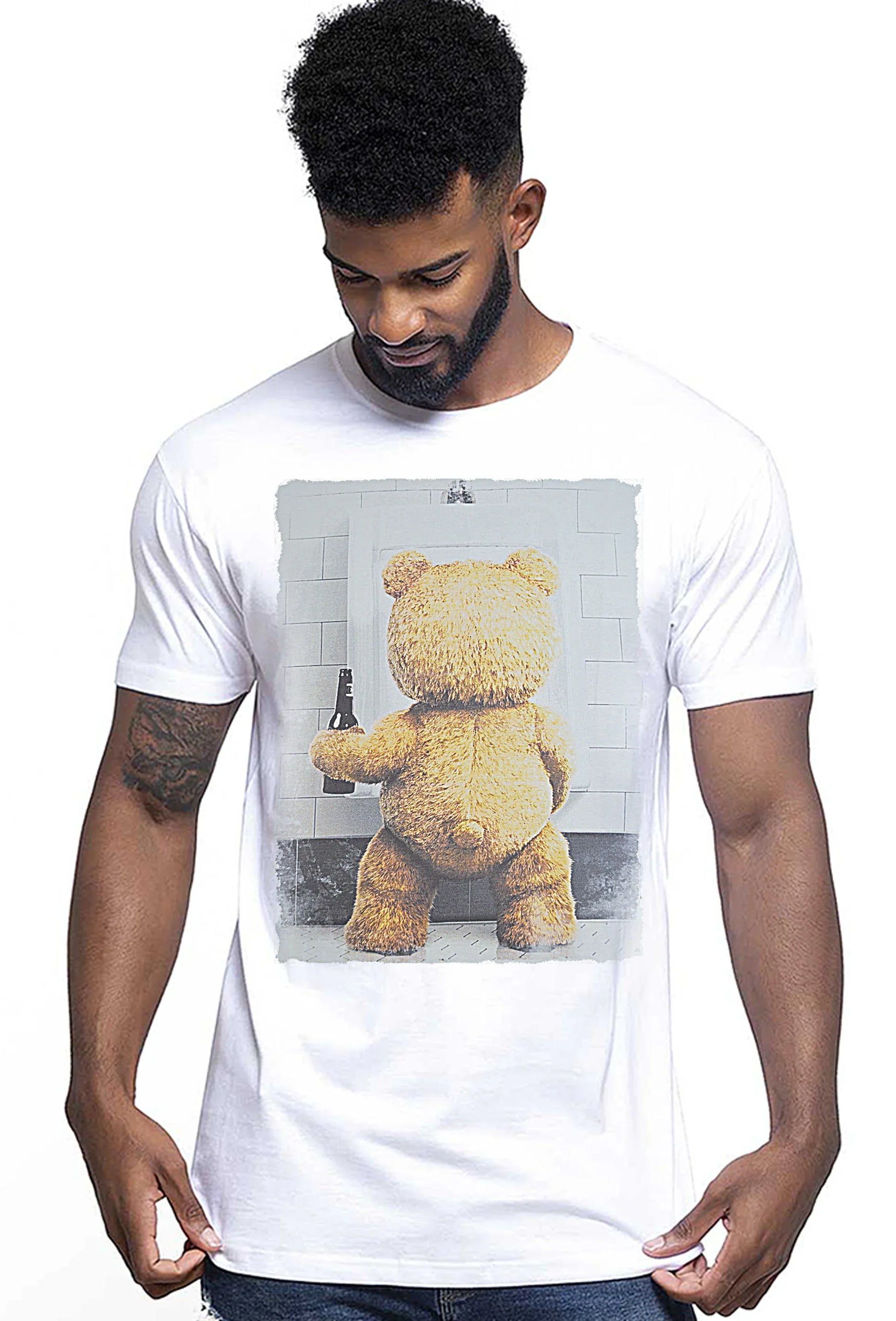 TeddyBear Beer Cartoon Fumetti 2064 T-shirt Urban Men Uomo 100% Cotone Pettinato JK - STREET STYLE