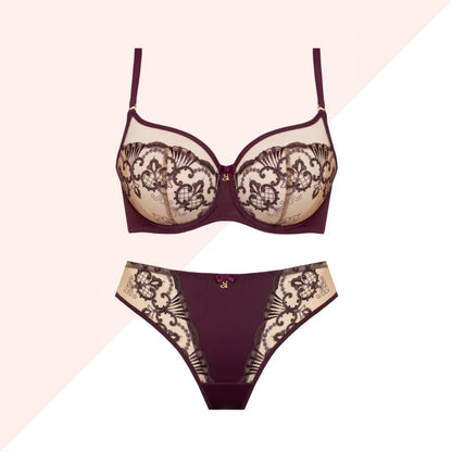 Sheer Mesh Tulle Embroidered Tanga Panty Perla Aubergine - STREET STYLE