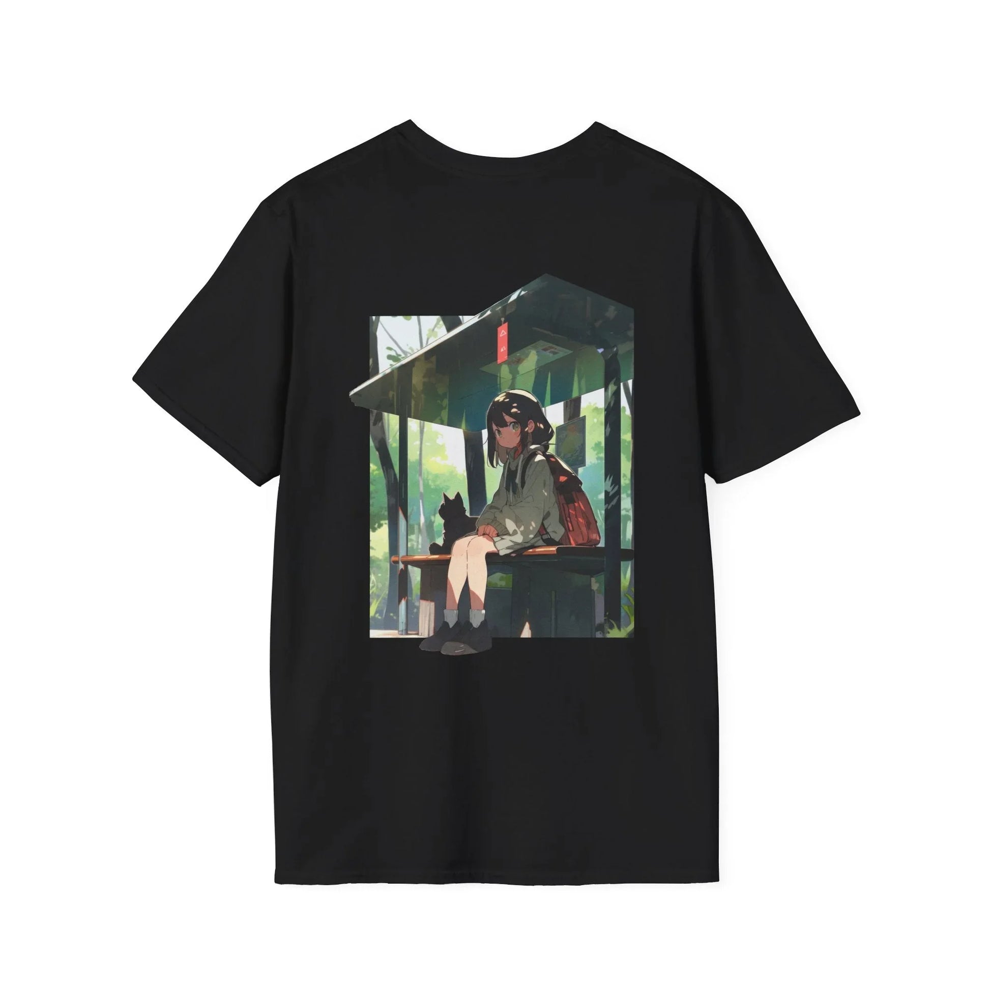 Bus Stop Girl - Anime World - Unisex T-Shirt - Back Print - STREET STYLE