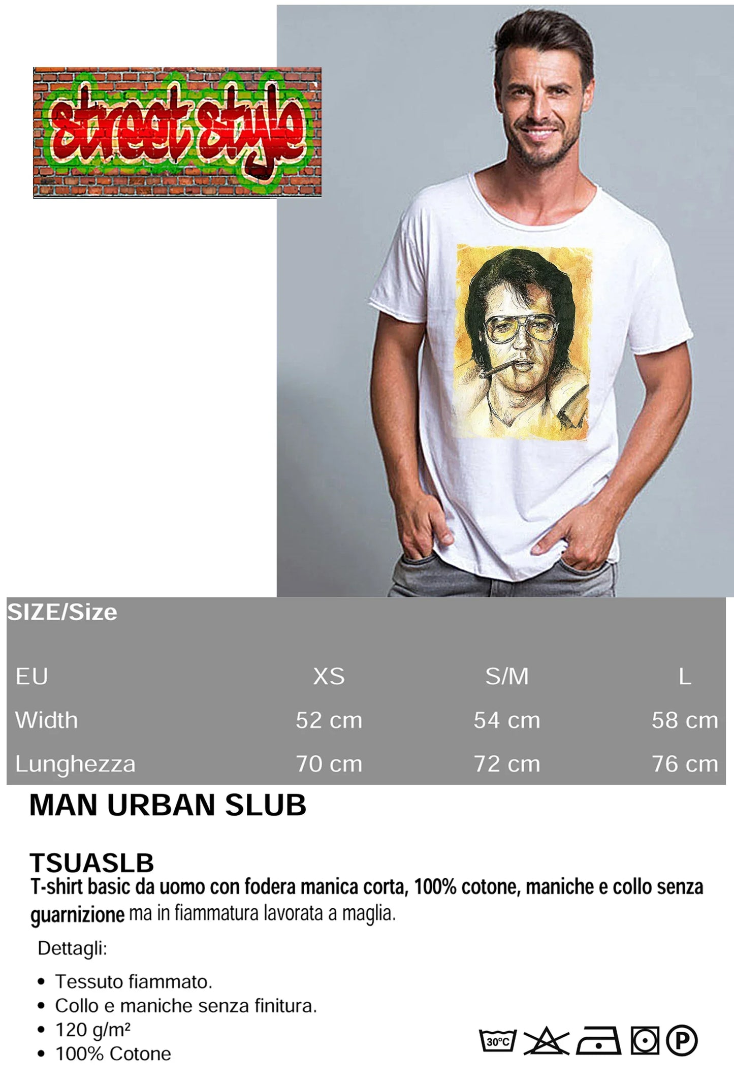 Elvis Scratc Cantante The Legend Stilizzato 18-100 T-shirt Urban Slub Men Uomo 100% Cotone Fiammato JK - STREET STYLE