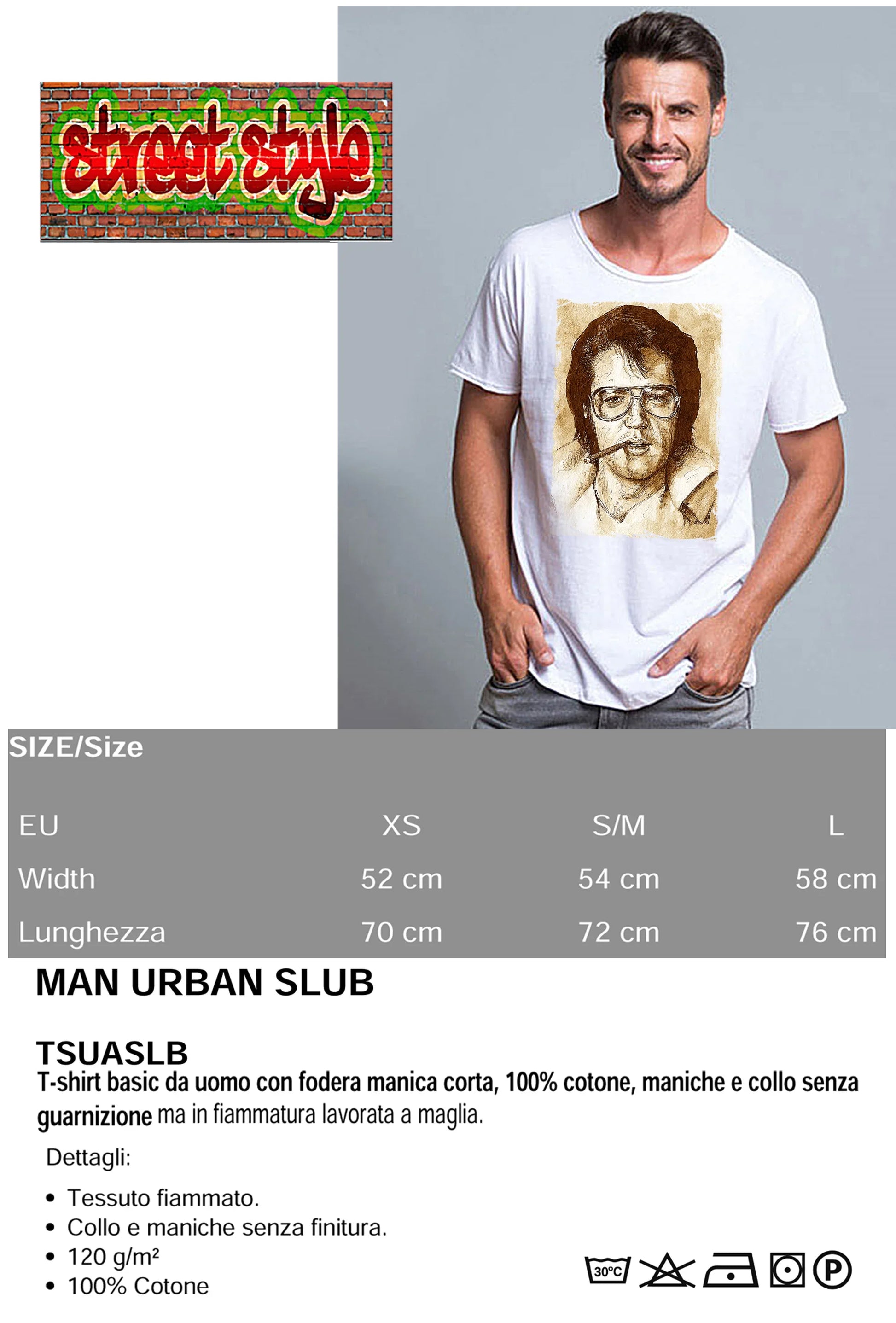 Elvis Scratc Cantante The Legend Stilizzato 18-100 T-shirt Urban Slub Men Uomo 100% Cotone Fiammato JK - STREET STYLE