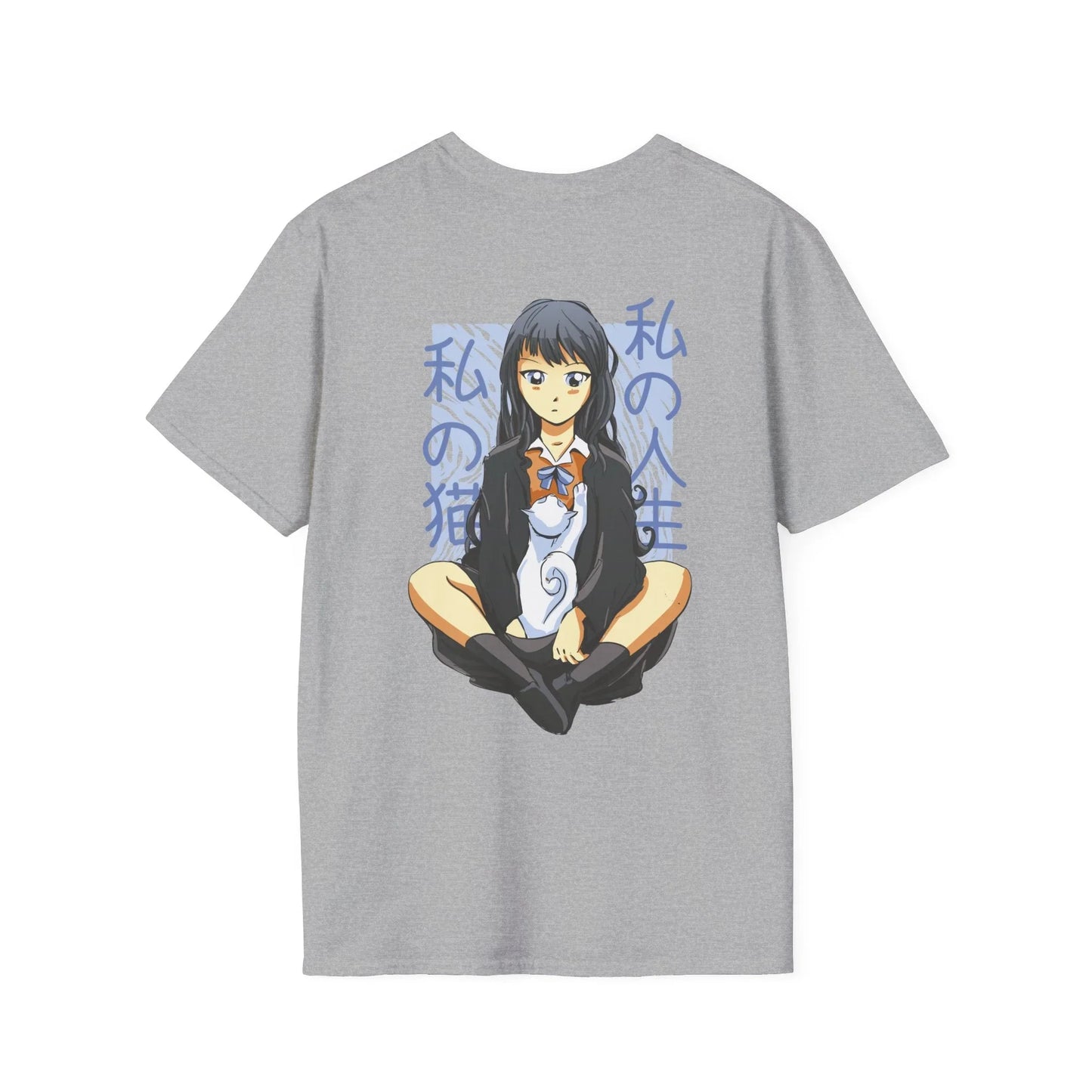 Cat Anime Girl - Anime World - Unisex T-Shirt - Back Print - STREET STYLE