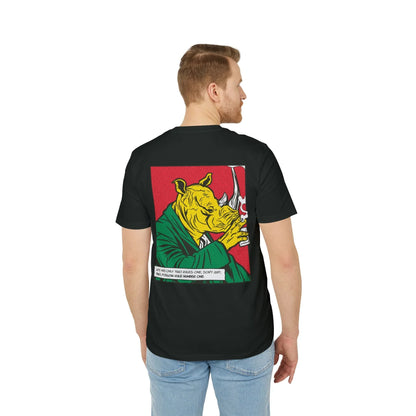 Rhinoceros drinking Whiskey - Comic Mafia - Premium Bio Unisex T-Shirt - Back Print - STREET STYLE