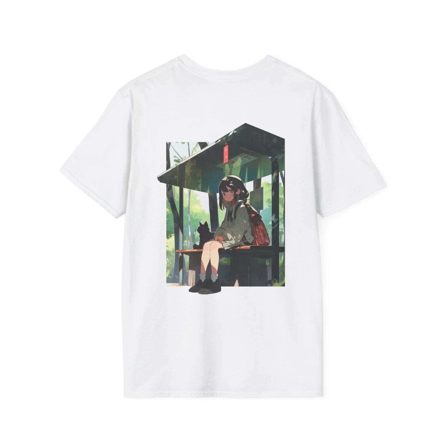 Bus Stop Girl - Anime World - Unisex T-Shirt - Back Print - STREET STYLE