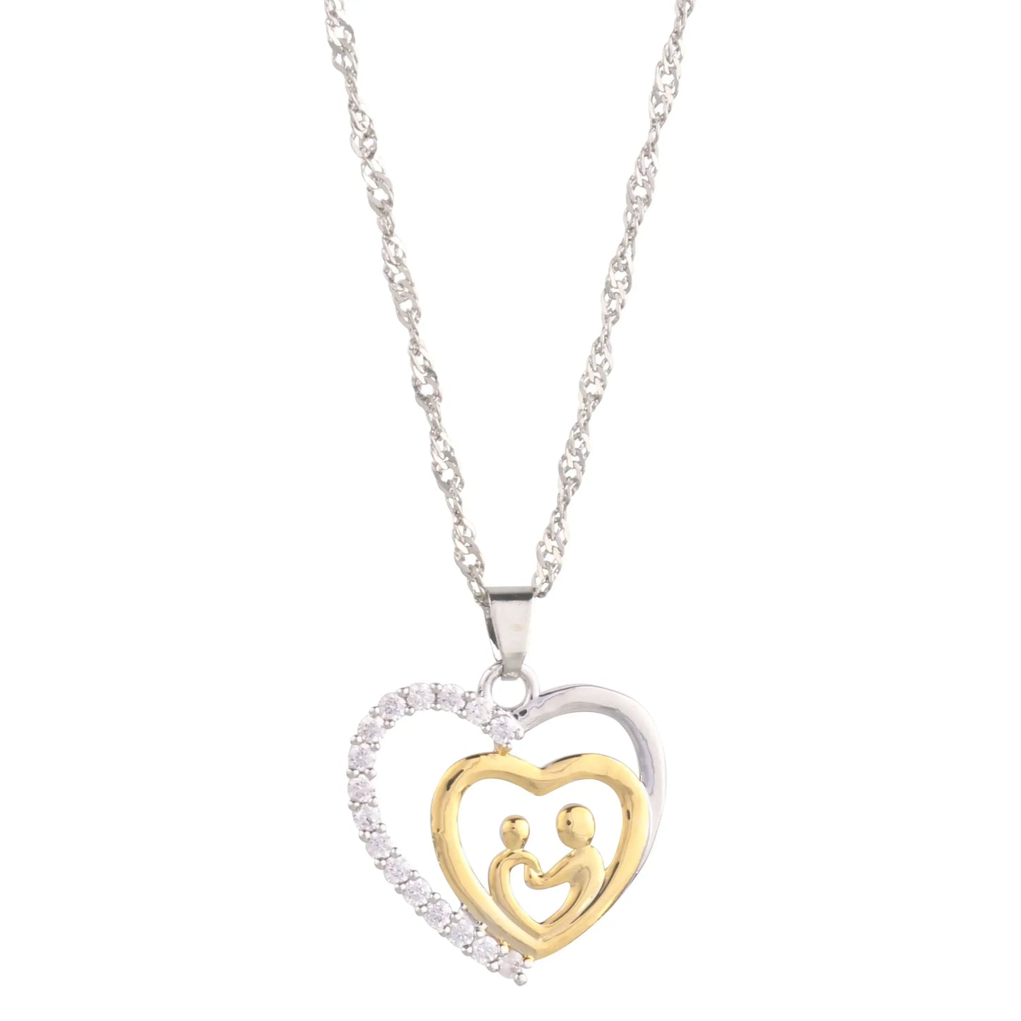 Mother and Child Necklace Pave Heart Pendant Necklace - STREET STYLE