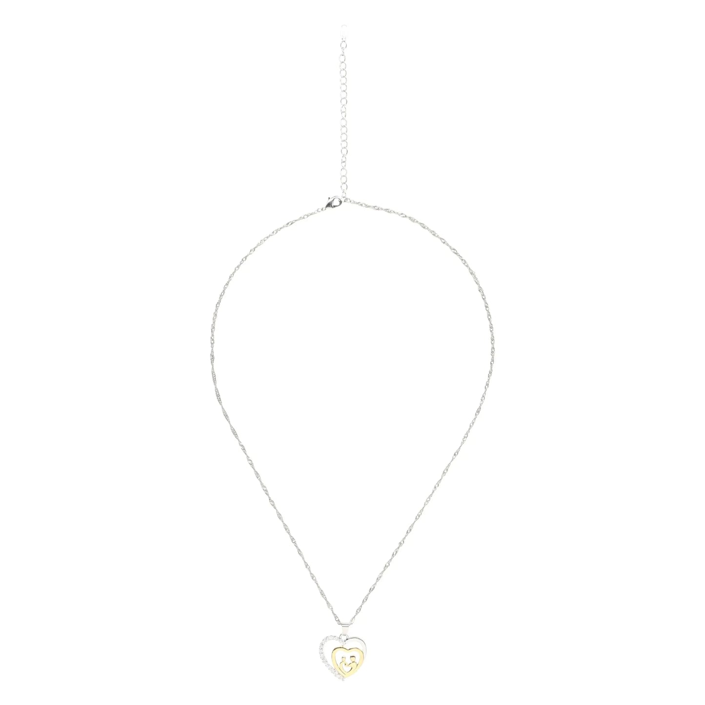 Mother and Child Necklace Pave Heart Pendant Necklace - STREET STYLE