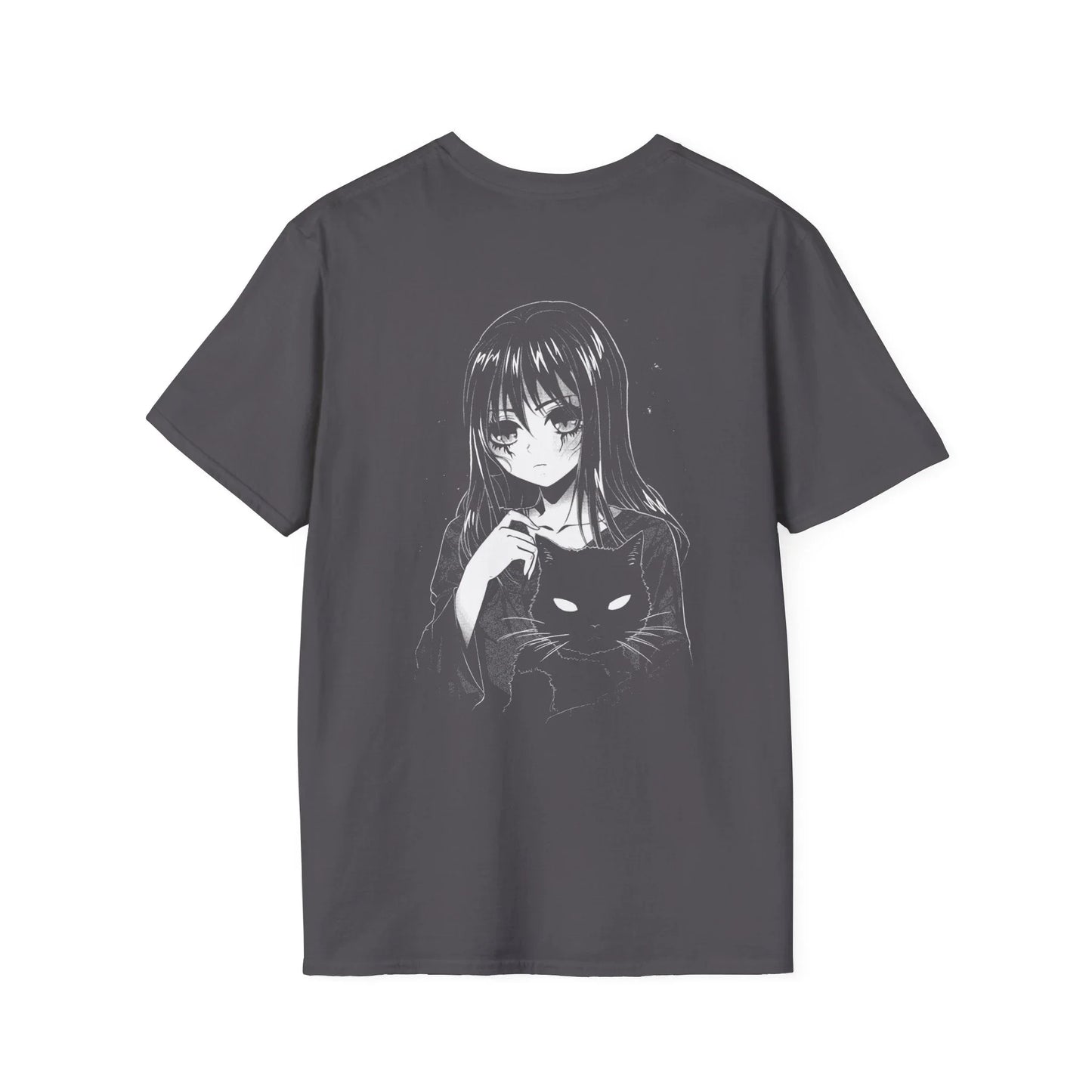 Anime Girl Scary Cat - Anime World - Unisex T-Shirt - Back Print - STREET STYLE