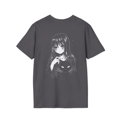 Anime Girl Scary Cat - Anime World - Unisex T-Shirt - Back Print - STREET STYLE