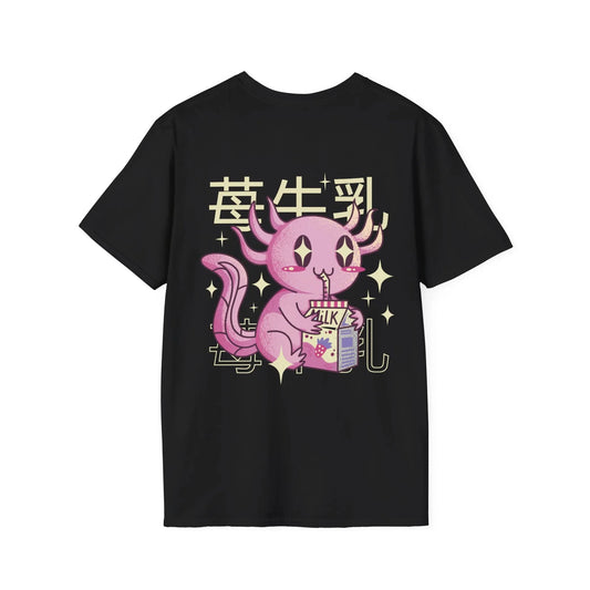 Axolotl Strawberry Milk - Kawaii Character - Unisex T-Shirt - Back Print - STREET STYLE