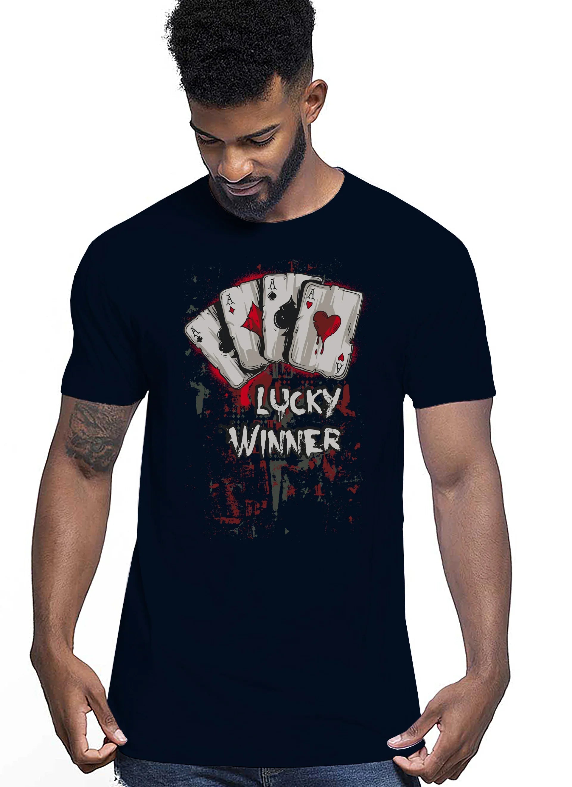 Lucky winner Poker Carte da Gioco 4-0 T-shirt Urban Men Uomo 100% Cotone Pettinato JK - STREET STYLE