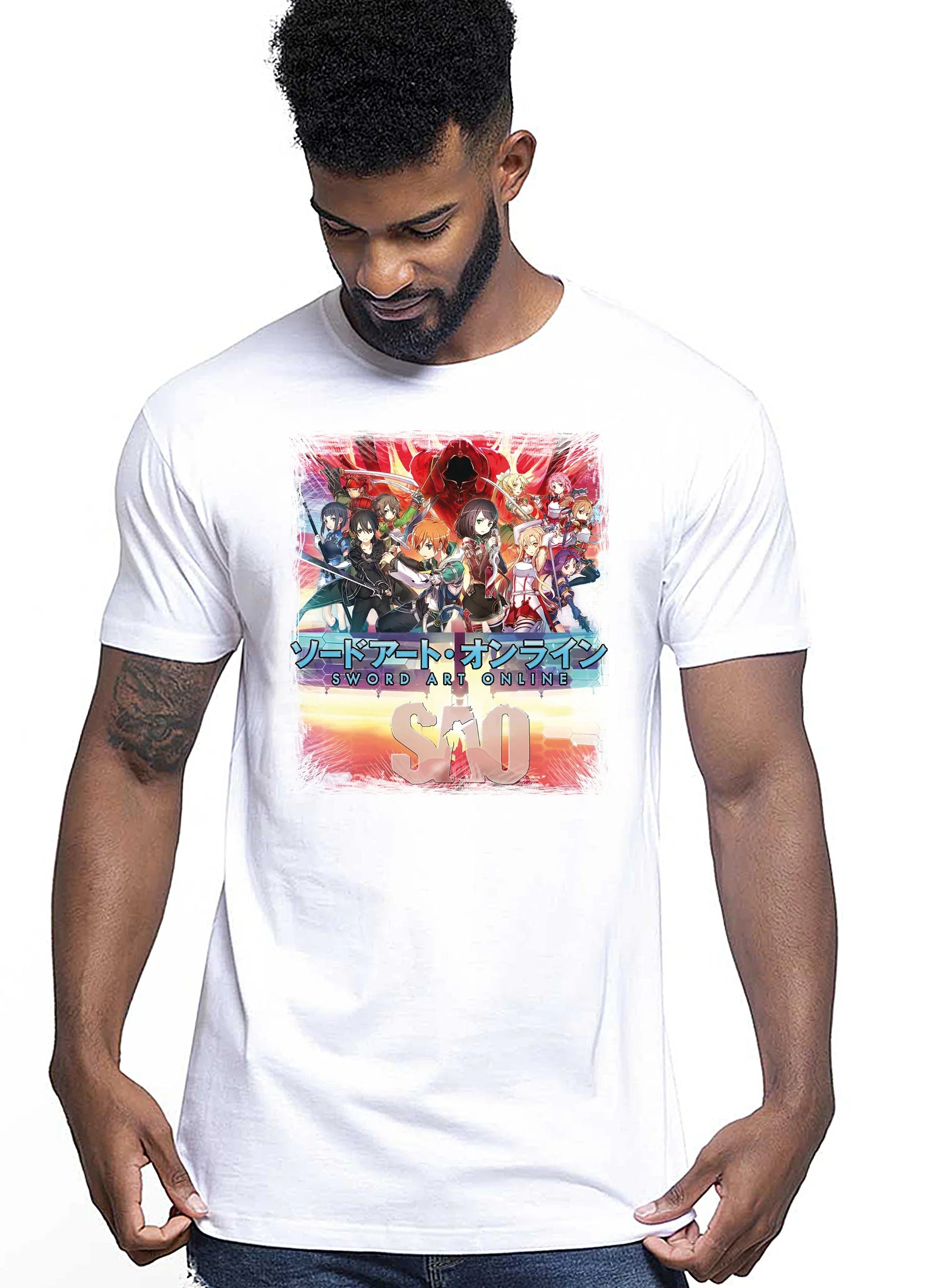 Sword art Online Manga Anime Fumetti 6008-2 T-shirt Urban Men Uomo 100% Cotone Pettinato JK - STREET STYLE