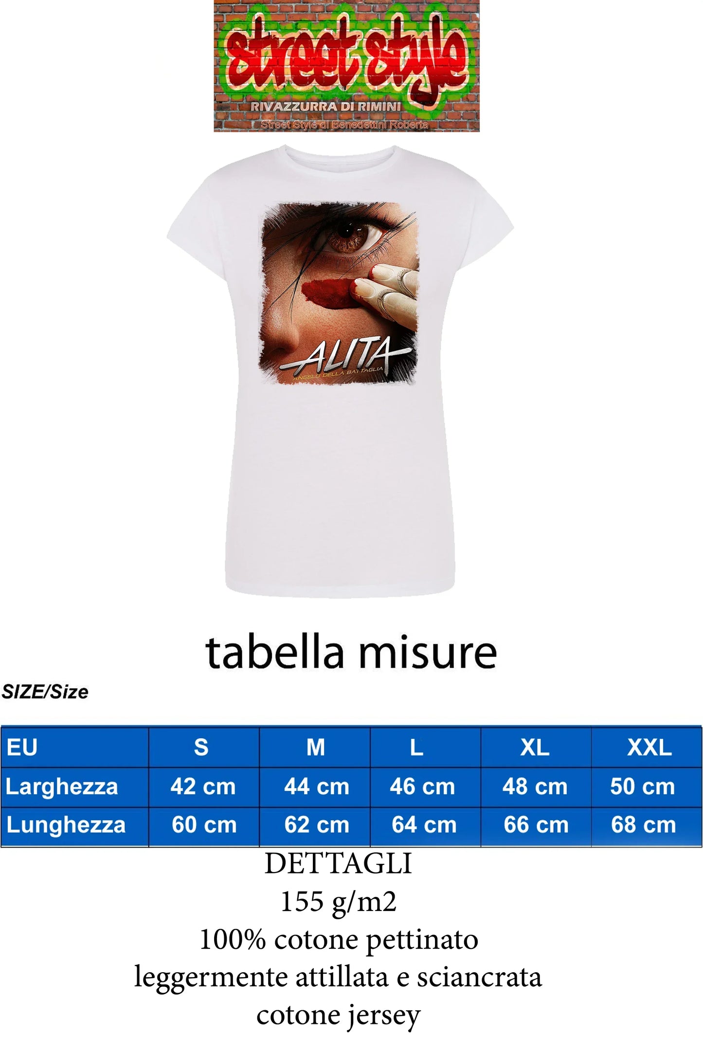 Alita Angelo Della Battaglia Manga Anime Fumetti 6015-2 Lady Donna 100% Cotone Pettinato JK - STREET STYLE