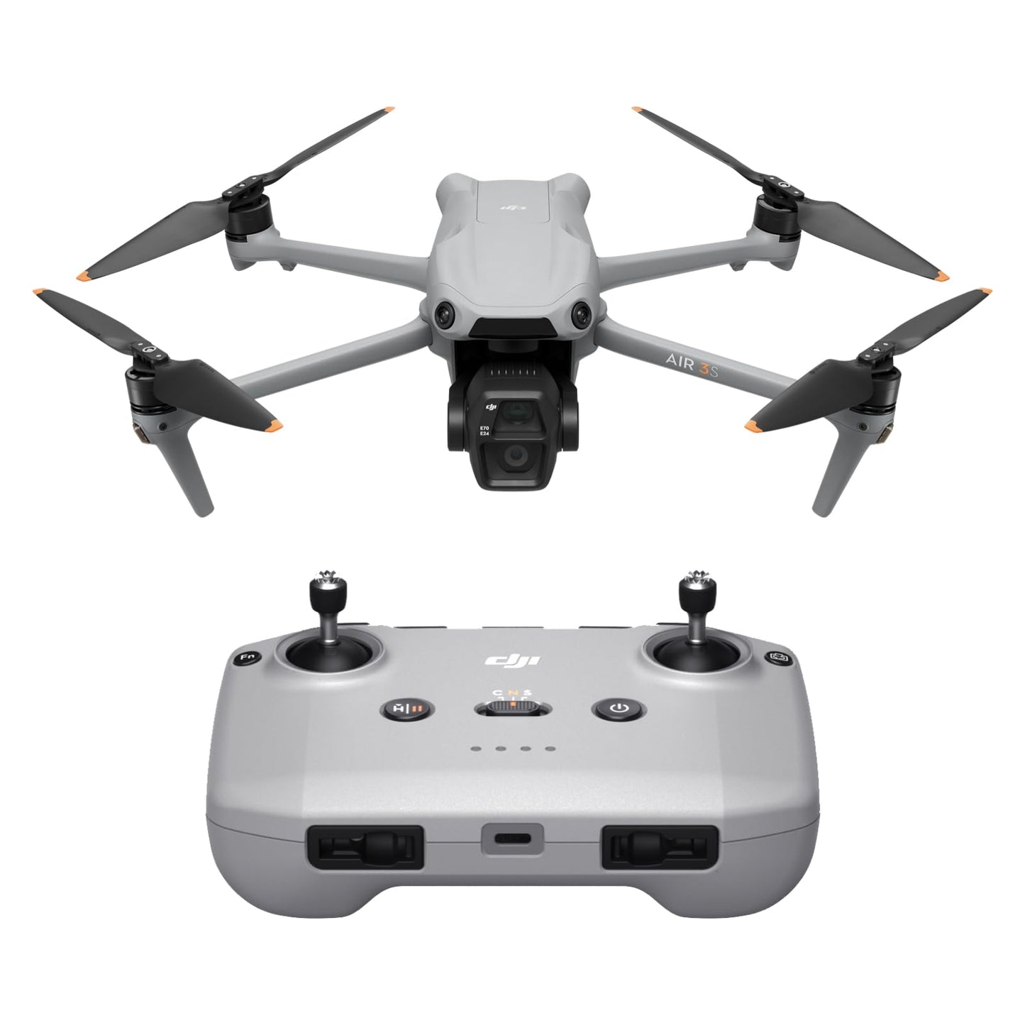 DJI Air 3S Combo Fly More (RC 2 con schermo), drone con fotocamera grandangolare CMOS 1" e teleobiettivo medio per adulti, 4K/60fps, rilevamento omnidirezionale e 3 batterie per volare più a lungo