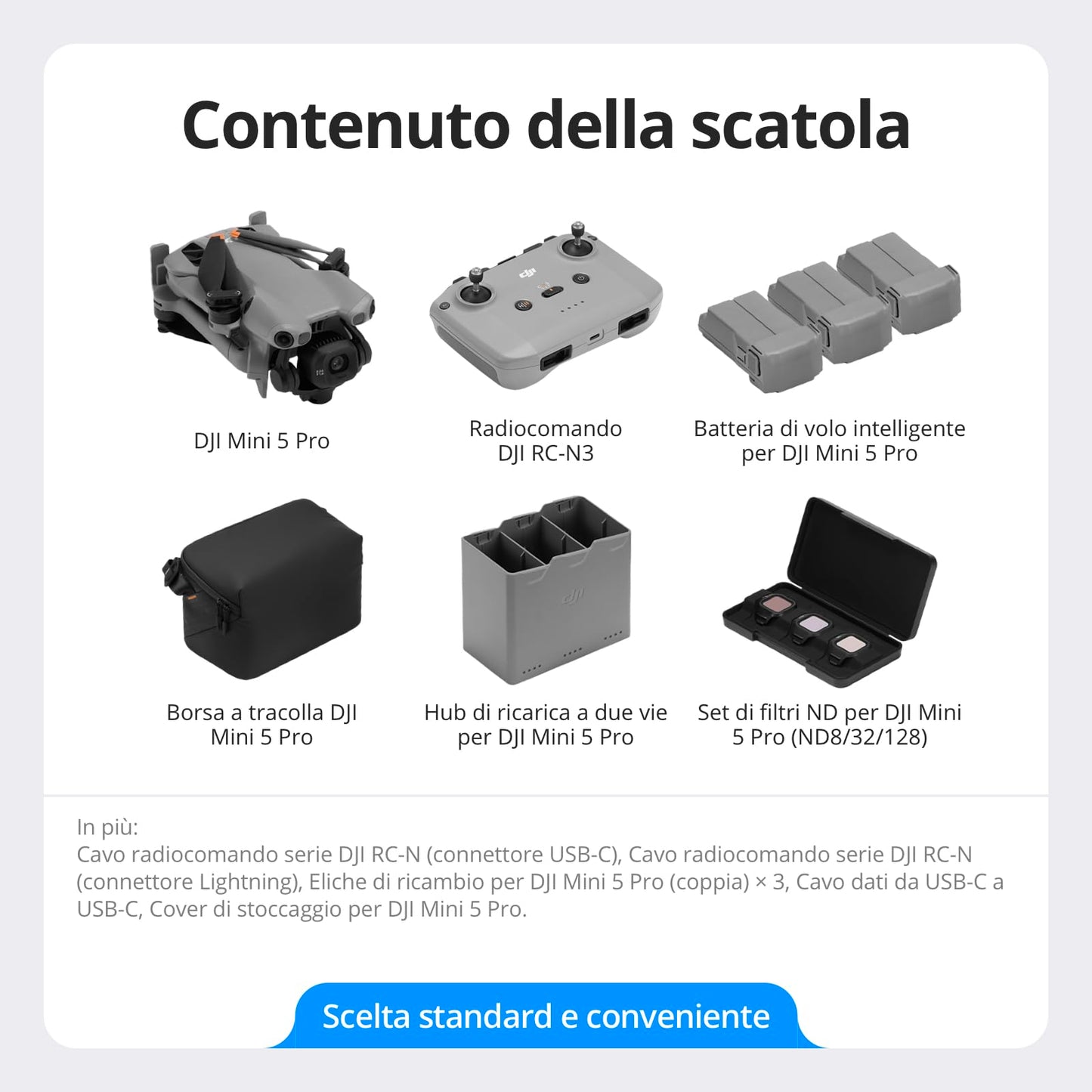 DJI Mini 5 Pro Combo Fly More con DJI RC 2 e DJI Care di 1 anno, drone 4K per principianti, drone con fotocamera, CMOS da 1 pollice, rilevamento degli ostacoli, ActiveTrack 360°, C0