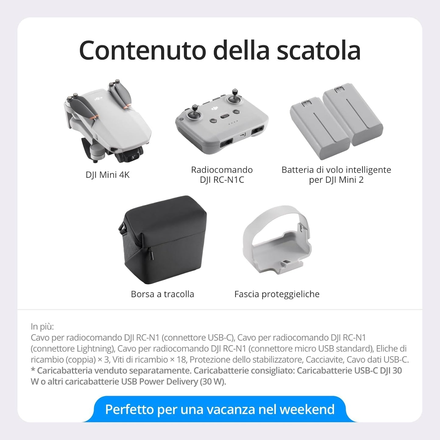 DJI Mini 4K Camera Drone Combo, drone per adulti, fotocamera 4K UHD, < 249 g, stabilizzatore 3 assi, trasmissione video 10 km, return automatico, 2 batterie per tempo di volo fino a 62 minuti