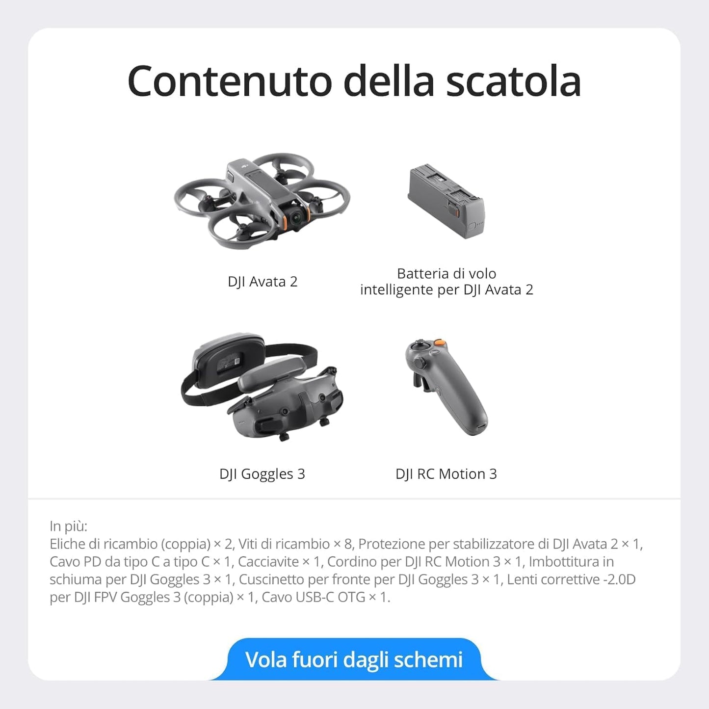 DJI Avata 2 Fly Smart Combo (una batteria), drone FPV con fotocamera 4K, esperienza immersiva, paraeliche integrati, FOV da 155°, drone con fotocamera con Goggles N3 e RC Motion 3